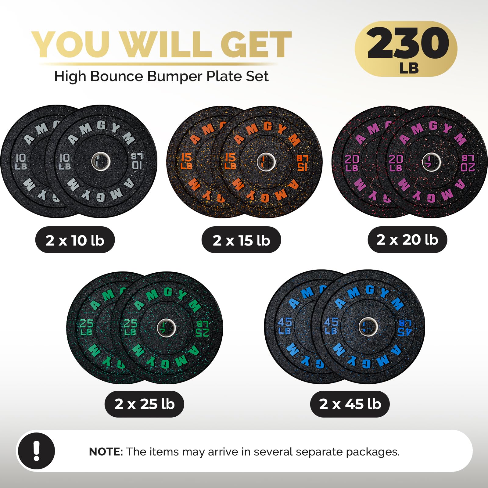 Premium 2 Inch Bumper Plates Set (10-500lbs) - Olympic Weight Plates for Strength Training, CrossFit & Powerlifting - Durable High-Bounce Rubber Plates for Home Gym, Weight Lifting & Floor Protection - Perfect for Garage Gym, Functional Fitness & Professional Training