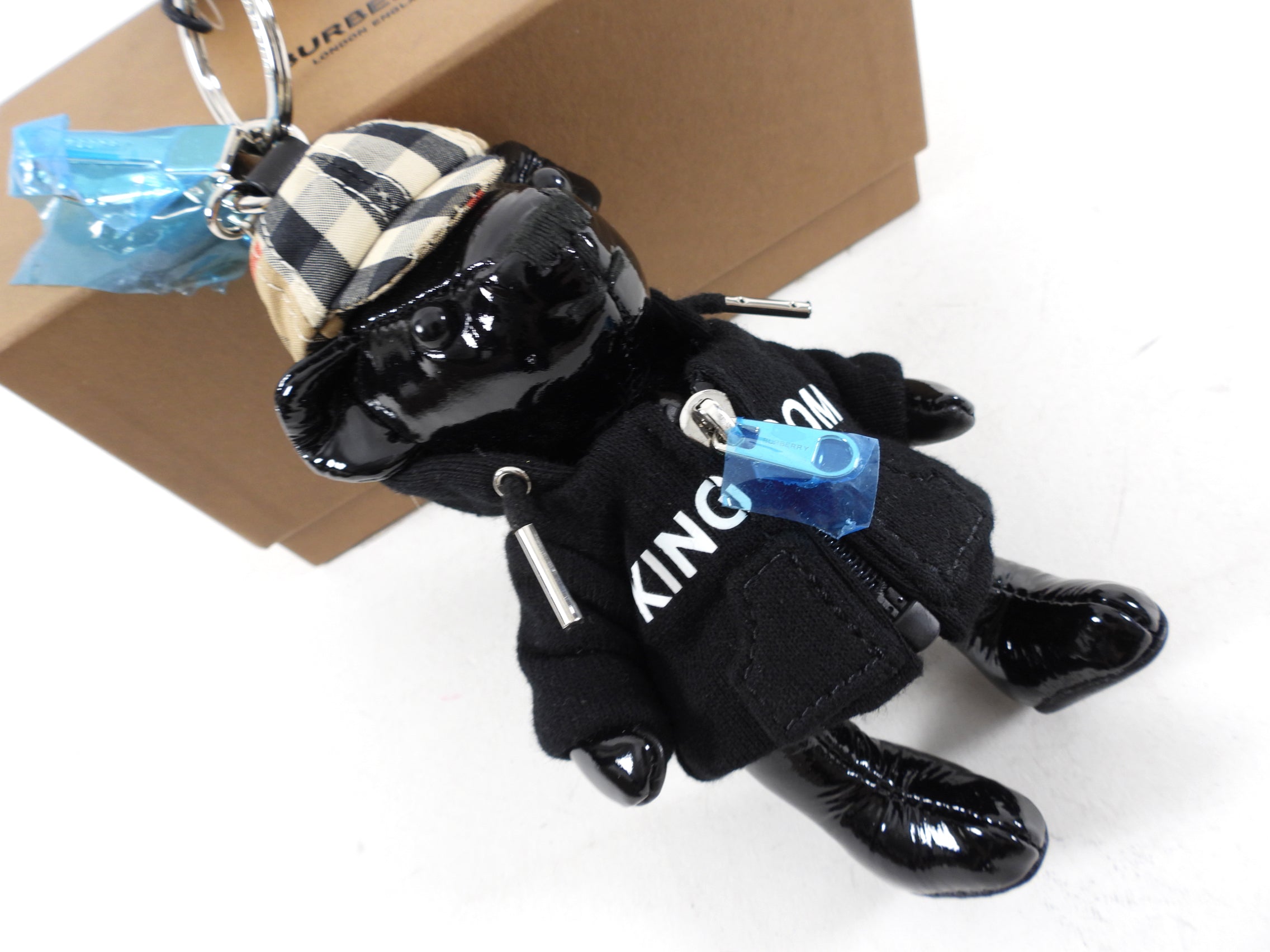 Burberry Limited Edition Black Patent Thomas Kingdom Teddy Bear Bag Charm - Luxury Designer Accessory for Handbags & Backpacks - Perfect Gift for Fashion Lovers