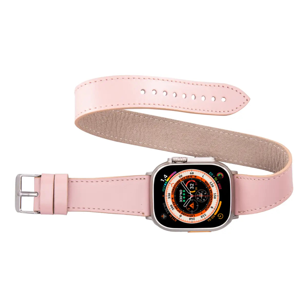 Pink Leather Double Tour Apple Watch Band for Women - Stylish & Comfortable Replacement Strap for Apple Watch Series 9/8/7/6/5/4/SE - Perfect for Work, Gym, and Everyday Wear