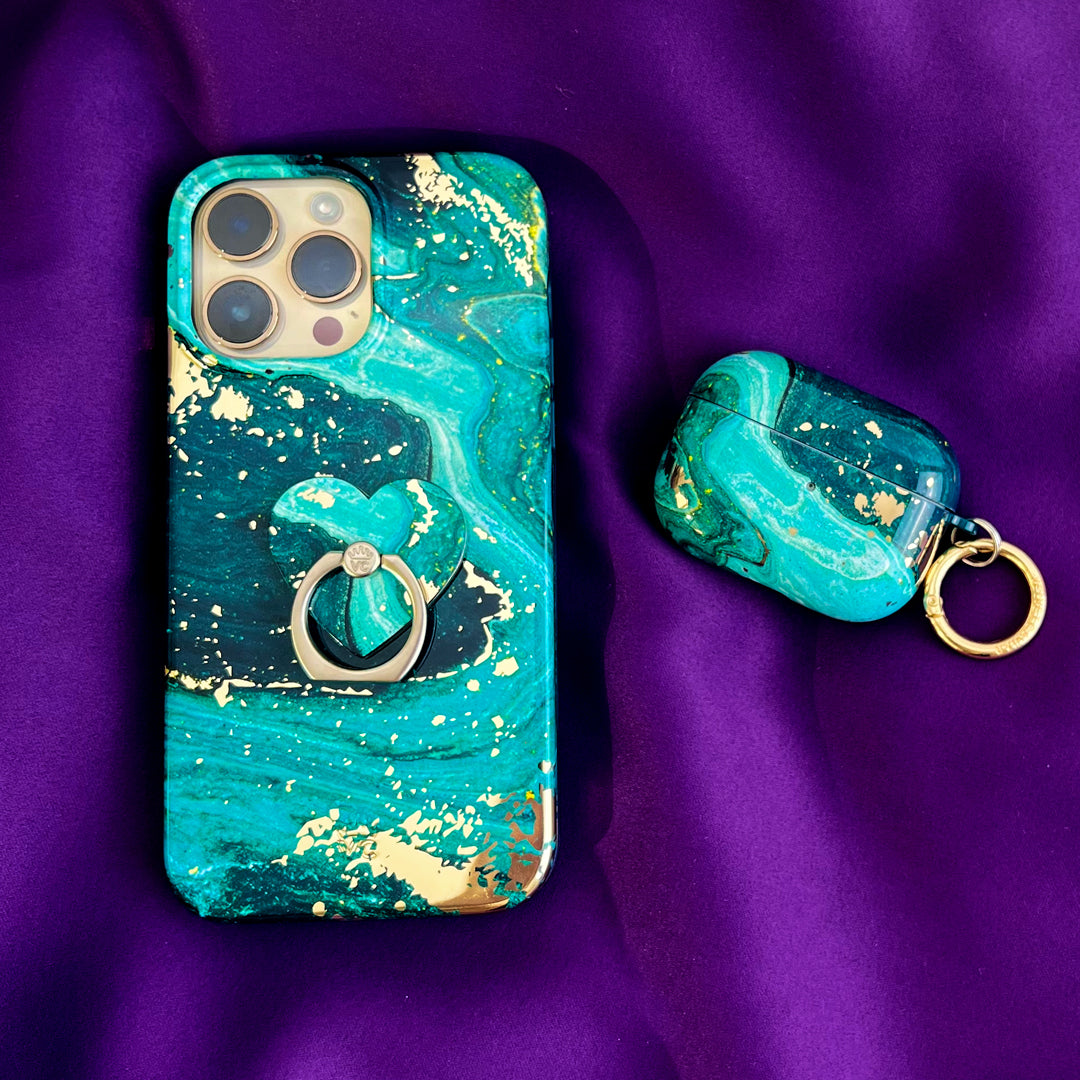 Emerald Marble Phone Ring Holder - Elegant Grip Stand for Smartphones - Perfect for Hands-Free Viewing, Selfies, and Secure Holding