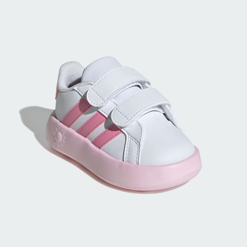 Adidas Grand Court 2.0 Kids' Sneakers - White & Pink Athletic Shoes for Girls & Boys | Comfortable School, Play & Casual Wear
