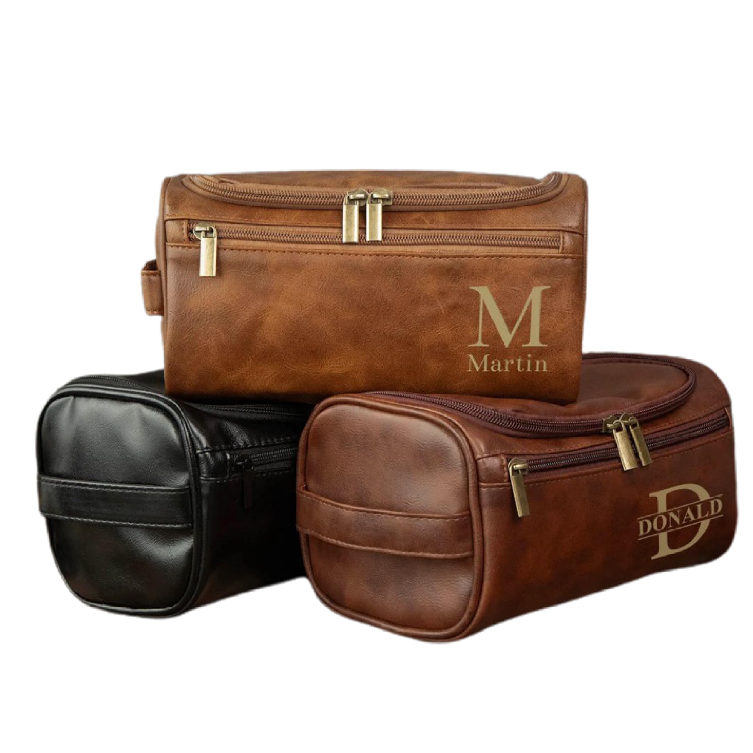 Personalized Leather Toiletry Bag for Men - Custom Monogrammed Hanging Travel Organizer & Cosmetic Case - Durable Dopp Kit for Shaving Essentials & Bathroom Accessories - Perfect Gift for Him - Ideal for Business Trips, Gym, Camping & Vacation Travel