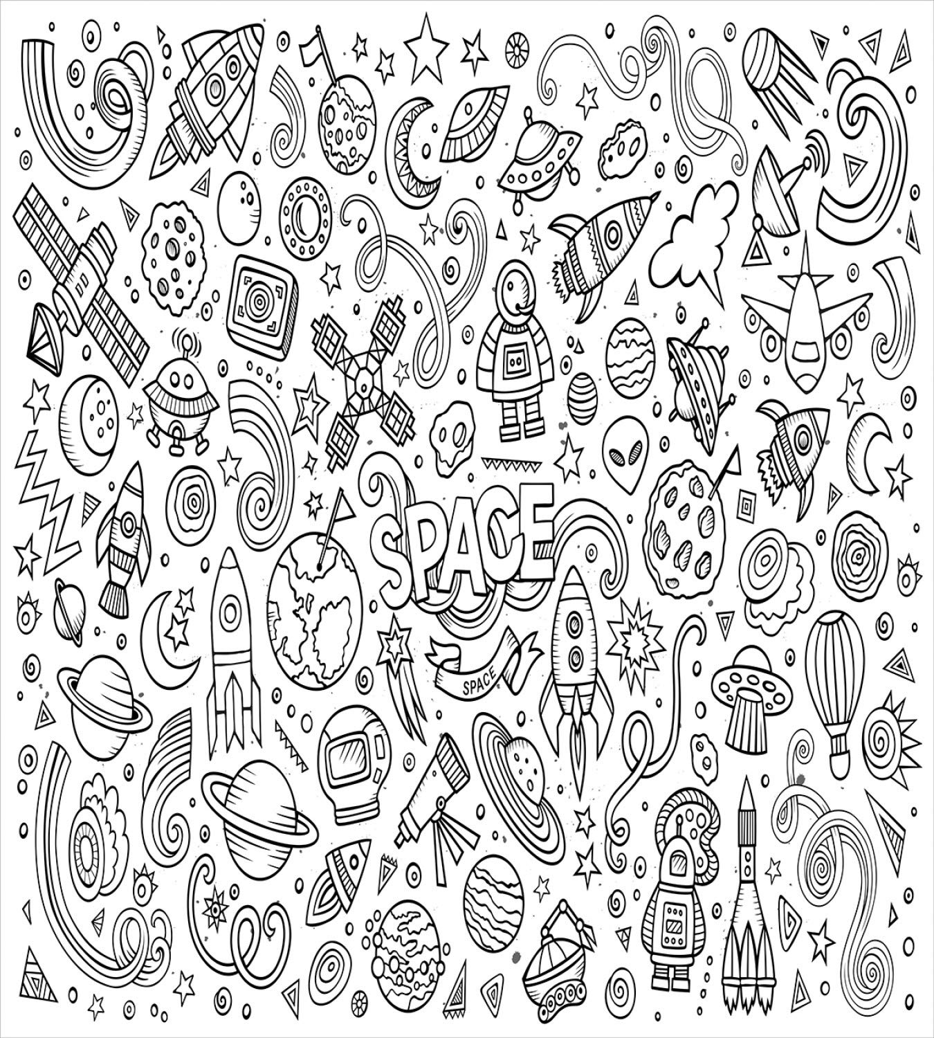 Ambesonne Cartoon Duvet Cover Set - Sketch Abstract Planets Doodle Drawing Style 3-Piece Bedding Set with 2 Pillow Shams, Queen Size, White & Black | Perfect for Kids' Rooms, Teen Bedrooms & Space-Themed Decor