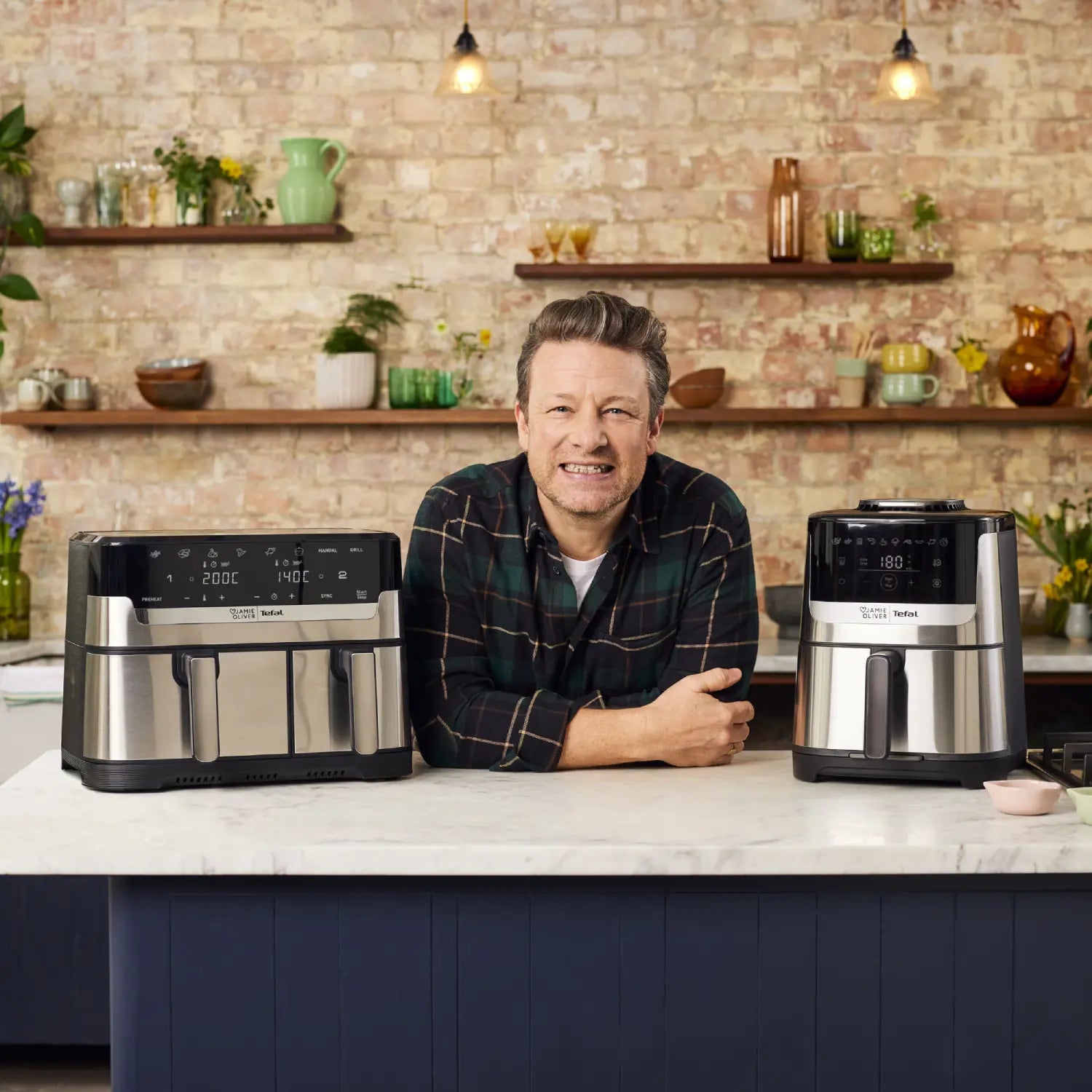 Jamie Oliver by Tefal Dual Air Fryer 8.3L EY905J - Large Capacity Healthy Oil-Free Cooking for Family Meals, Snacks & Roasts