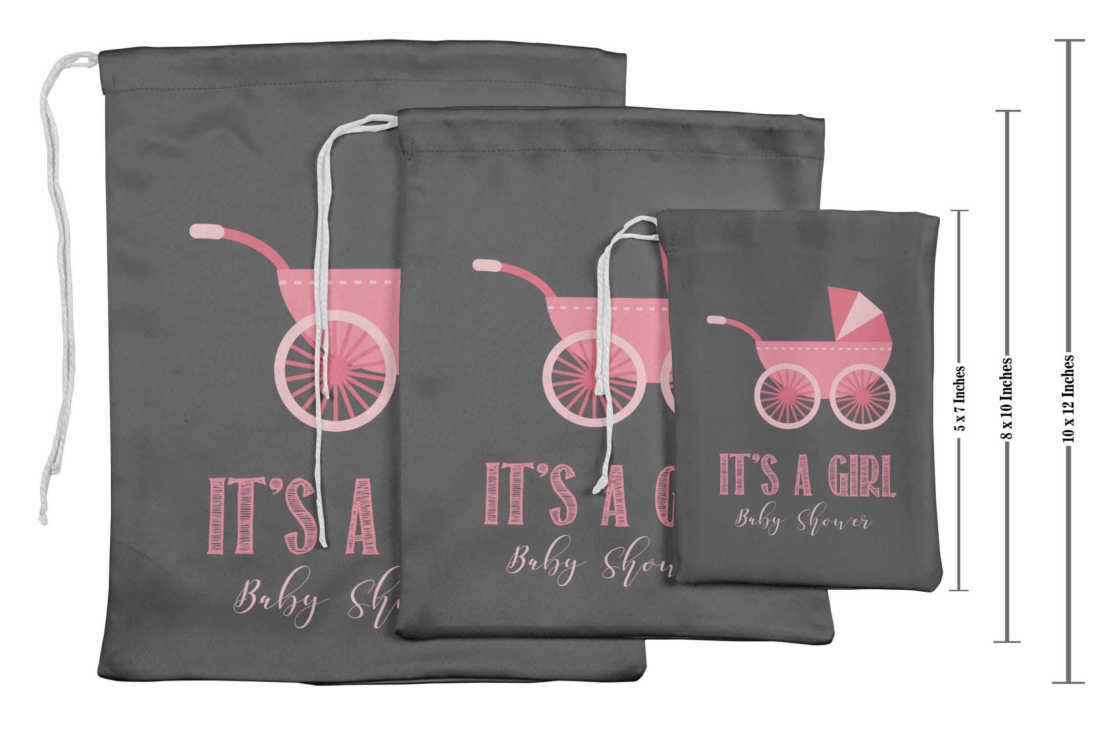 Gray Carriage & It's A Girl Baby Shower Party Favor Bags - 15-Piece Drawstring Pouches for Gender Reveal, Newborn Celebrations & Gift Giving