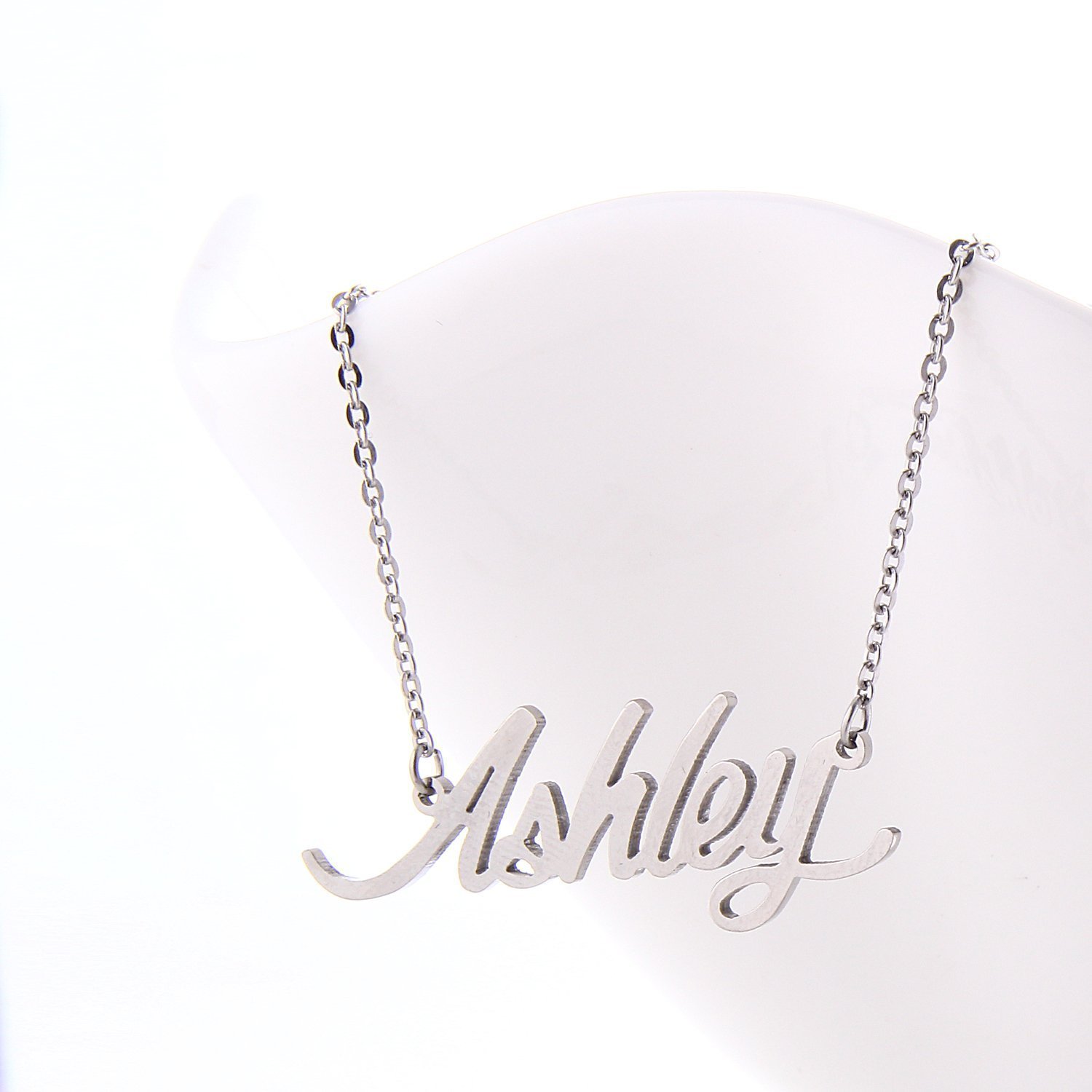 HUAN XUN Stainless Steel Tiny Name Charm Necklace for Women - Personalized Ashley Nameplate Pendant Jewelry Gift for Mom, Wife, Girlfriend | Birthday, Anniversary, Valentine's Day Present