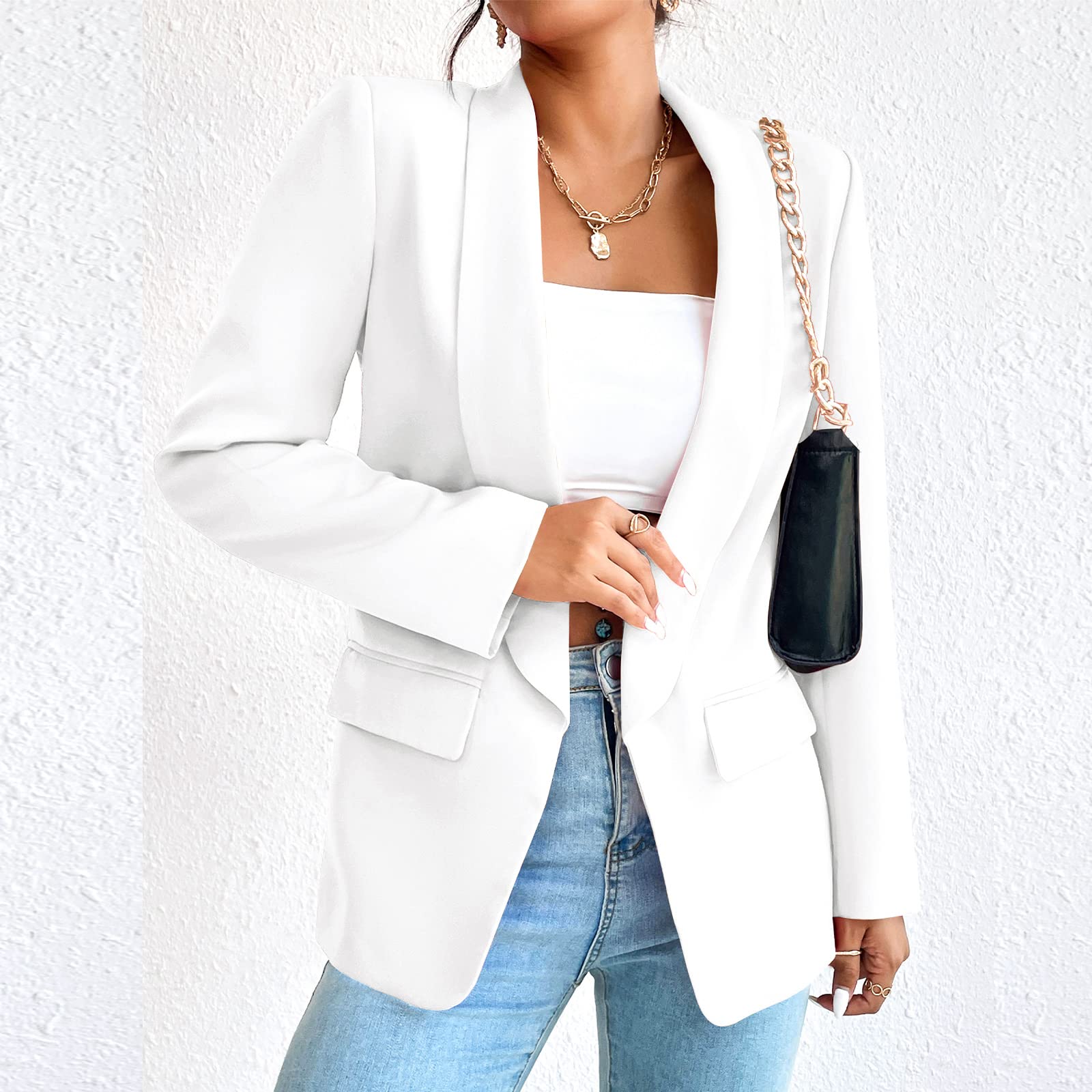 Women's Slim Blazer Jacket - Long Sleeve Open Front Shawl Collar for Work & Office Wear