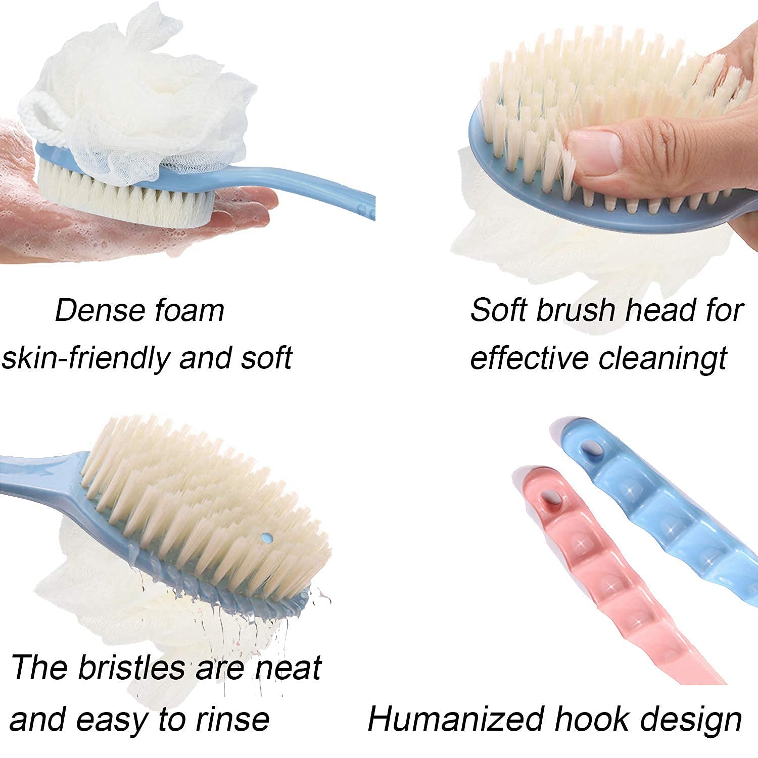 Alesso 2-in-1 Bath and Shower Brush with Long Curved Handle - Exfoliating Back Scrubber for Wet & Dry Use - Soft Body Brush for Men & Women - Perfect for Deep Cleansing & Relaxing in Bath or Shower
