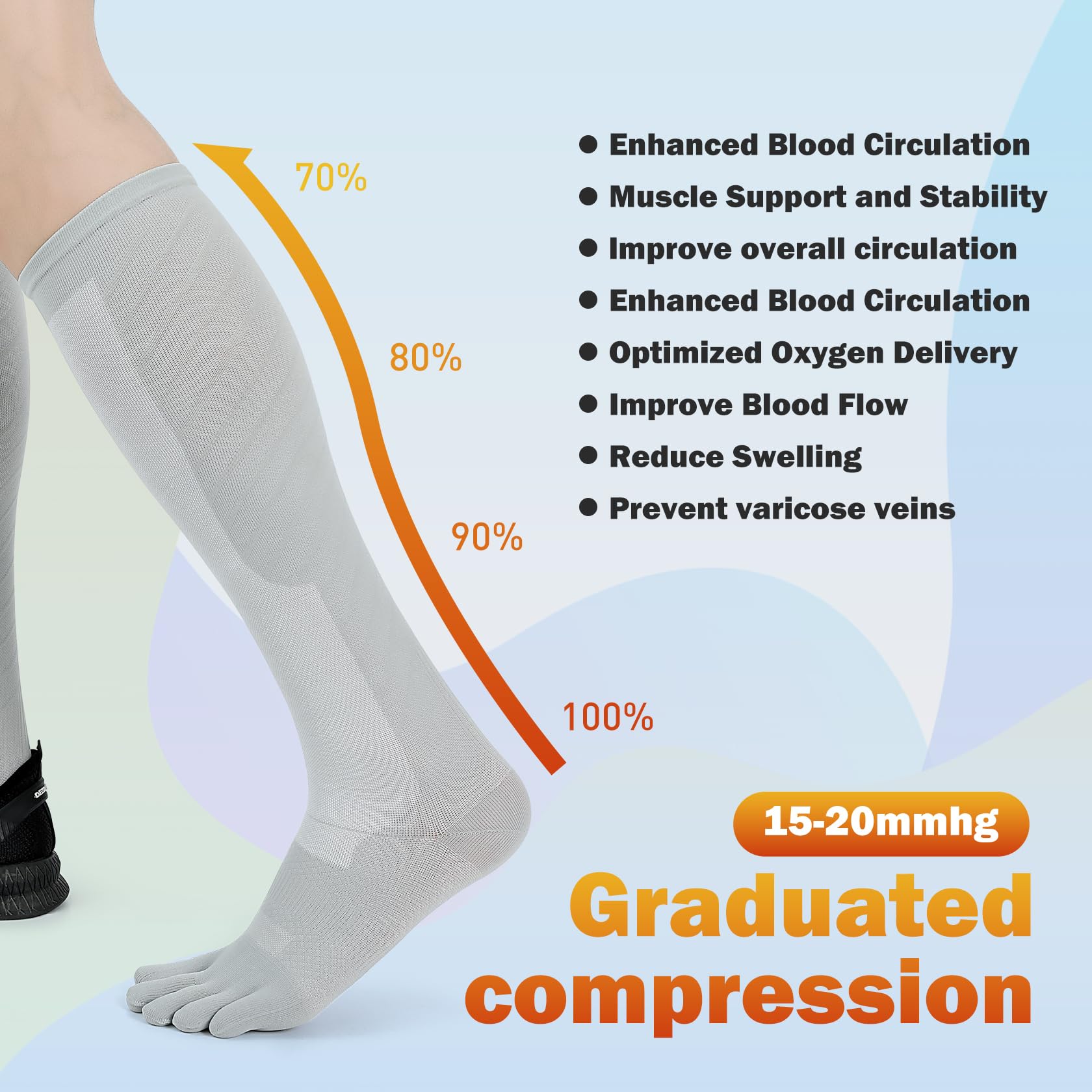 **Compression Socks for Women & Men – Knee High Graduated Support Toe Socks – Ideal for Running, Nursing, Travel & Long Flights**