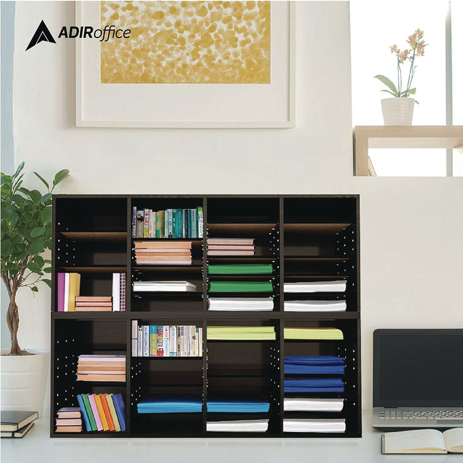 AdirOffice Wooden Letter Size Literature Organizer - 24 Adjustable Compartments, 39.3