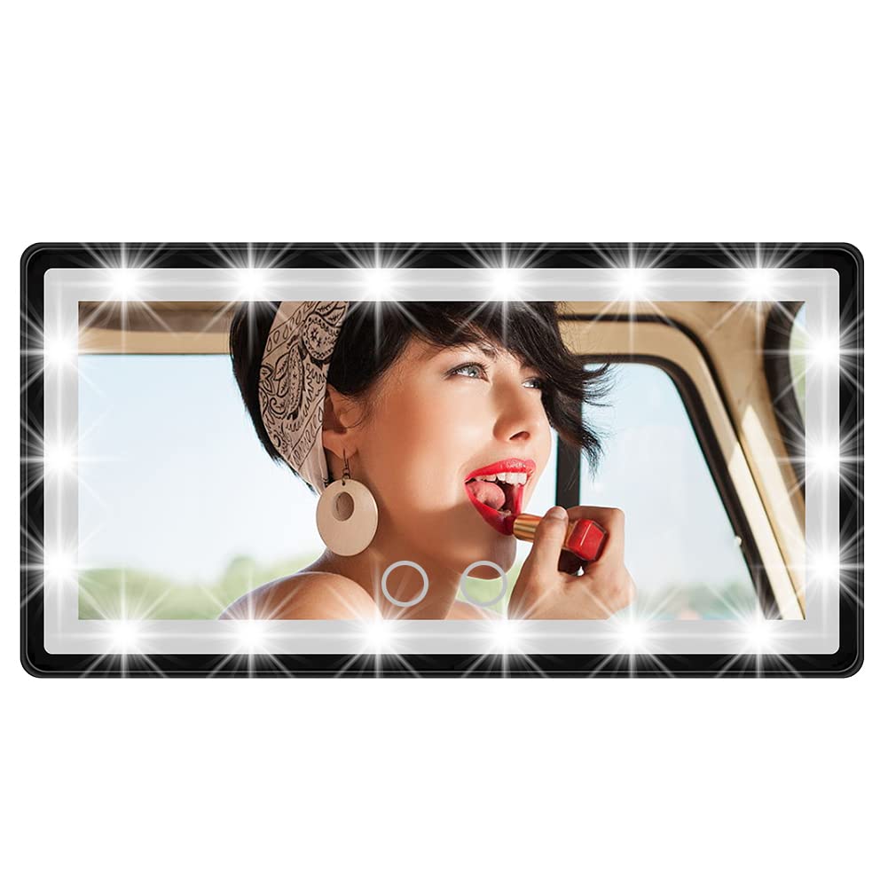 Rechargeable LED Vanity Mirror for Car - Dimmable Touch Screen Visor Mirror with Built-in Lithium Battery - Universal Fit for Car, Truck, SUV - Perfect for Makeup, Grooming & Road Trips