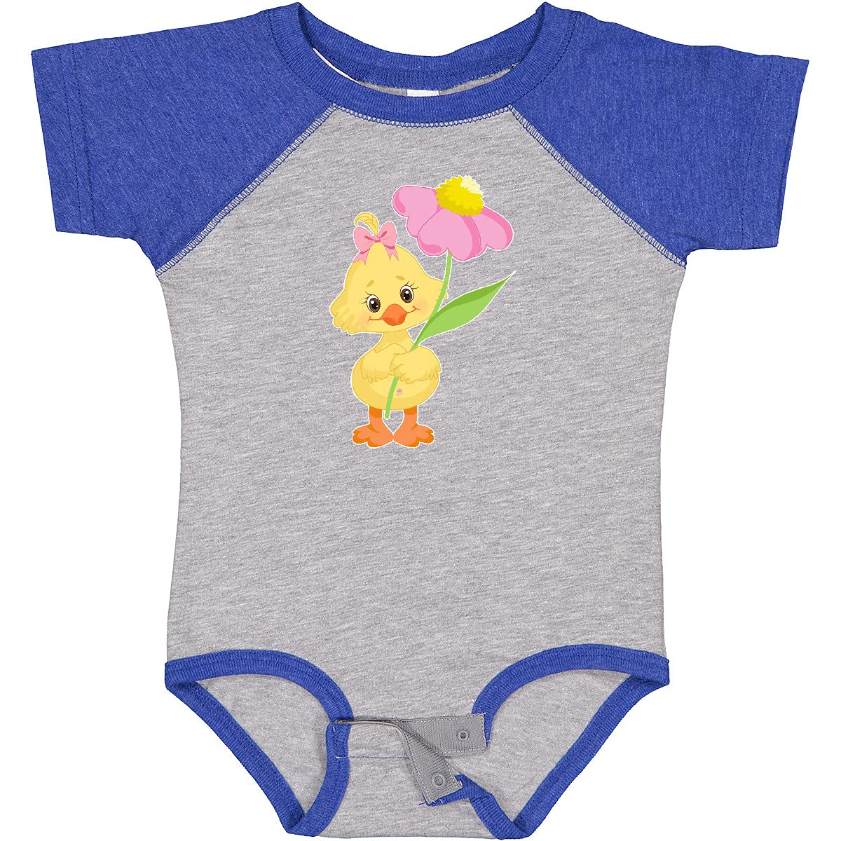 Inktastic Cute Easter Chick with Pink Flower Baby Bodysuit - Soft Cotton Infant Onesie for Easter Outfits & Spring Photoshoots
