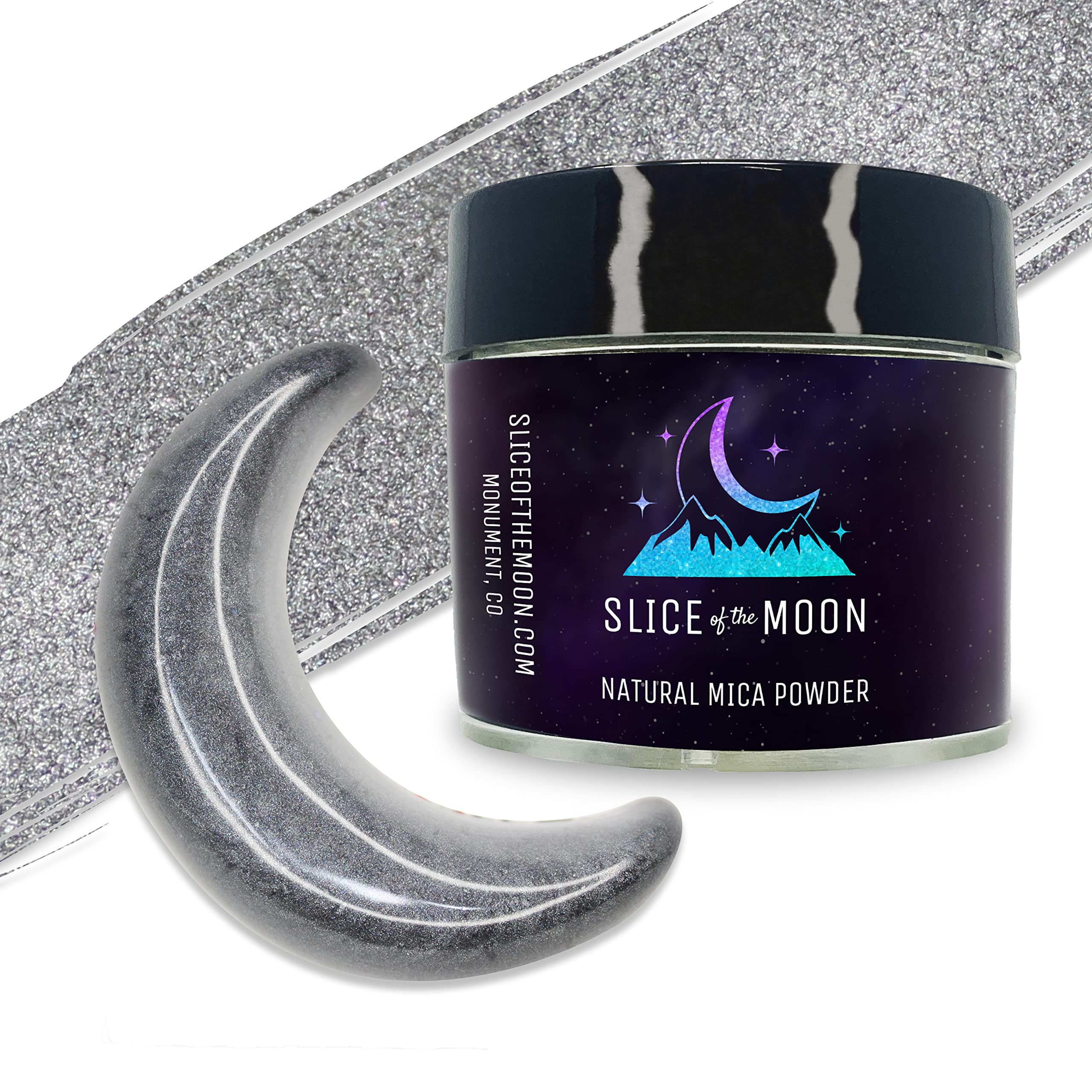 Slice of the Moon | Natural Gray Mica Powder 0.88oz (25g) - Premium Cosmetic Grade Mineral Pigment for DIY Makeup, Nail Polish, Soap Making, Bath Bombs, Epoxy Resin Art & Craft Projects | Perfect for Professional Cosmetics & Creative Handmade Gifts