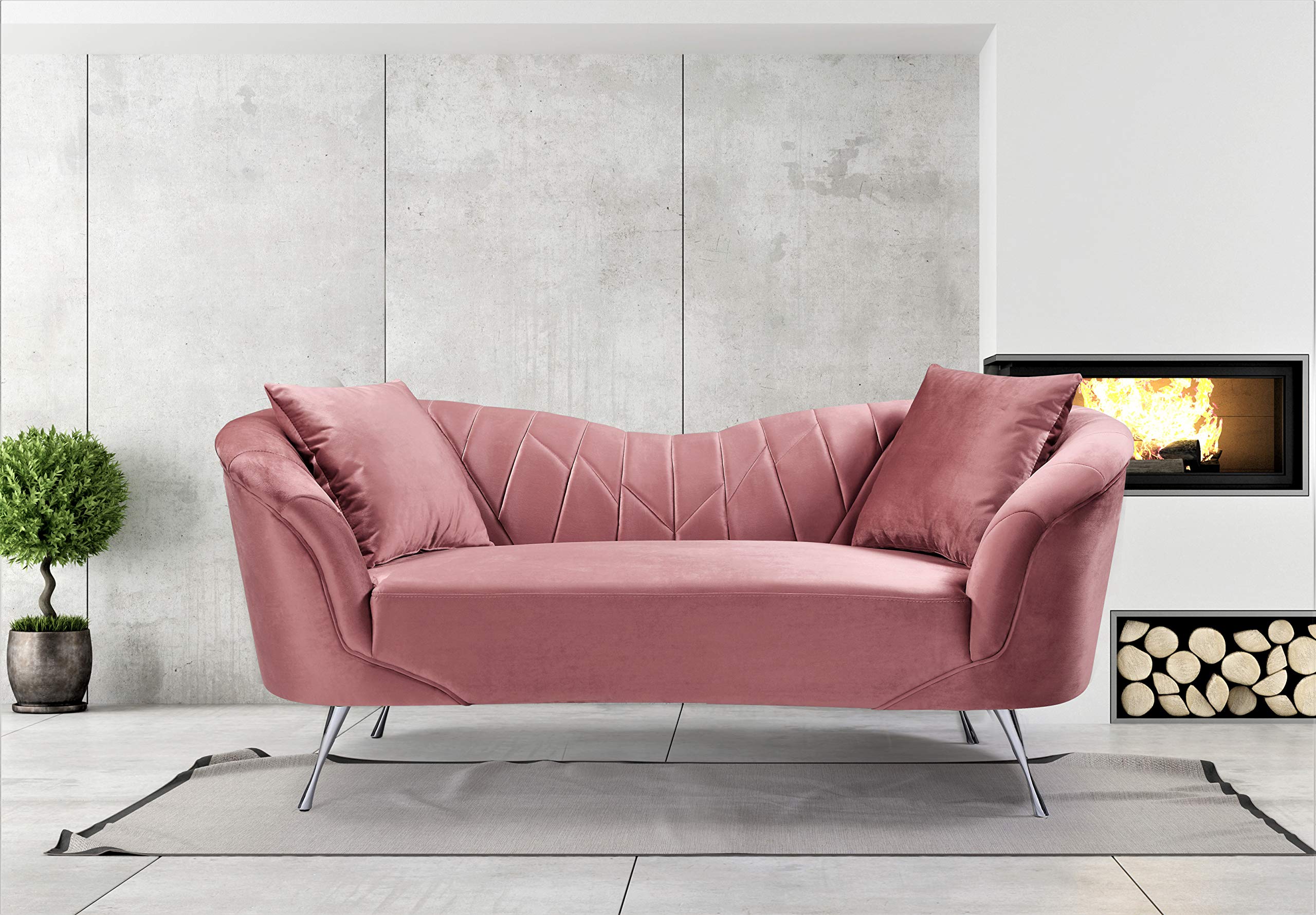 Mid Century Modern Velvet Chesterfield Loveseat in Rose - Stylish Living Room Sofa for Small Spaces, Apartments & Cozy Home Decor