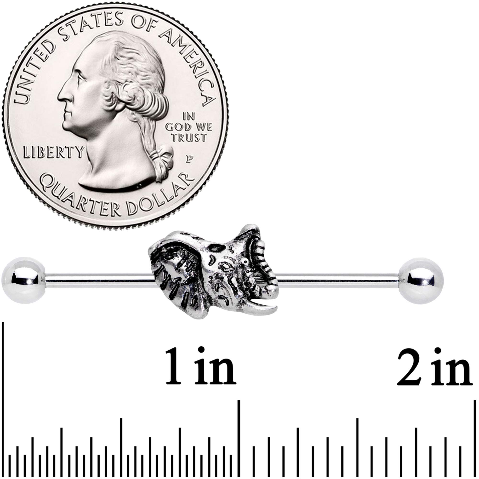 Body Candy 38mm Stainless Steel Helix Cartilage Earring - Nature's Own Elephant Industrial Barbell 1 1/2