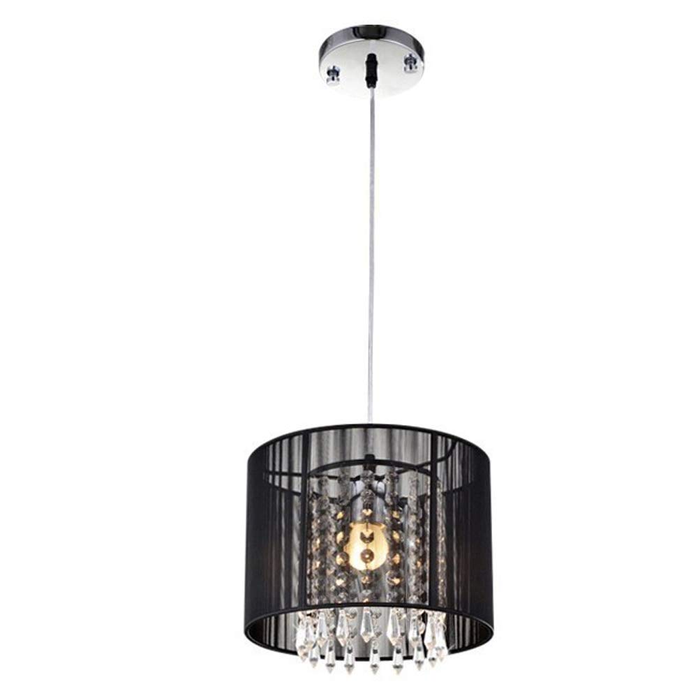 Modern European LED Crystal Chandelier with E27 Base - Black & Silver Brushed K9 Crystal Droplets Pendant Light with Fabric Lampshade for Living Room, Bedroom, Dining Room | Elegant Ceiling Lighting for Home Decor
