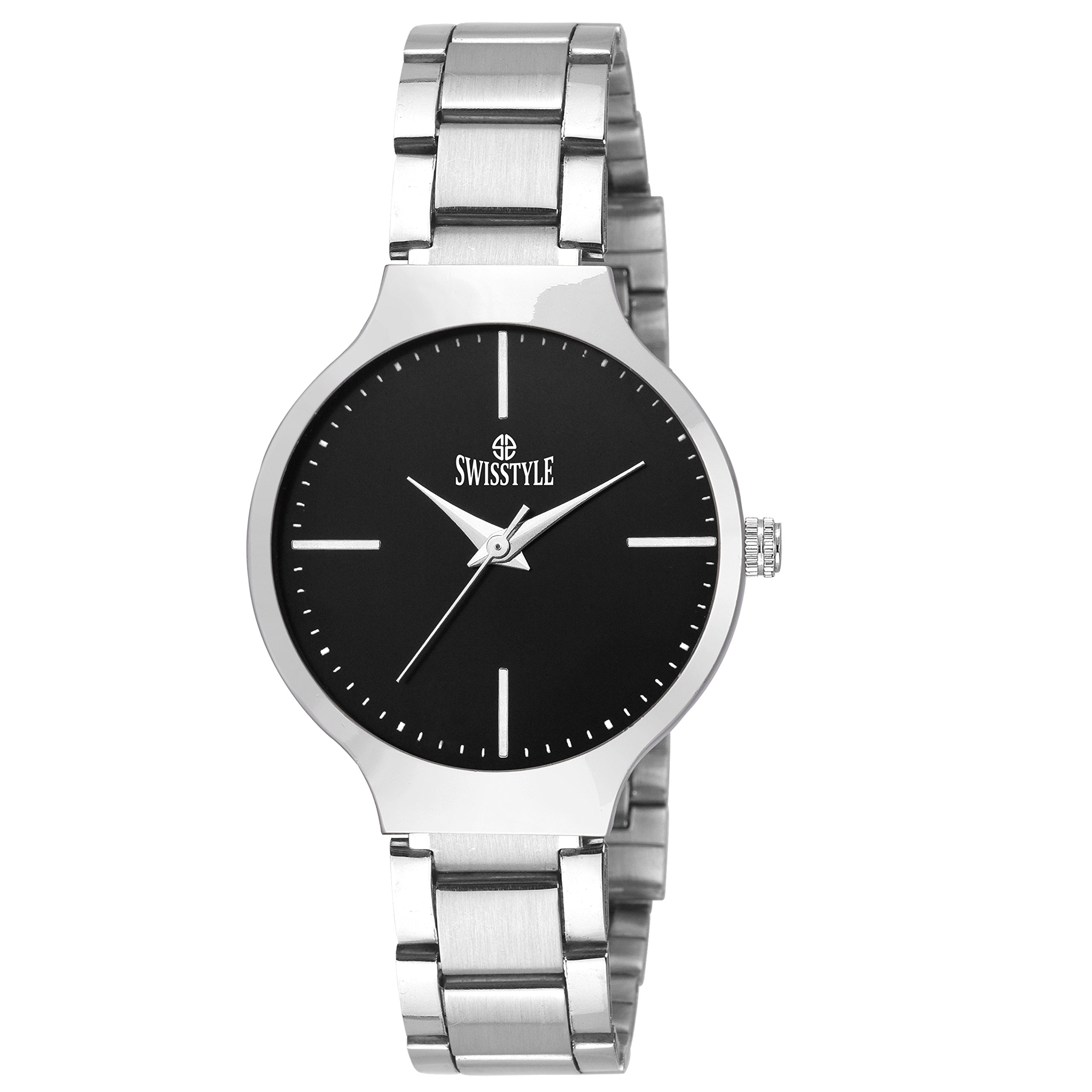 SwissStyle Analog Black Dial Women's Watch - Stainless Steel Band - LR823-BLK-CH - Elegant Timepiece for Office, Party & Everyday Wear
