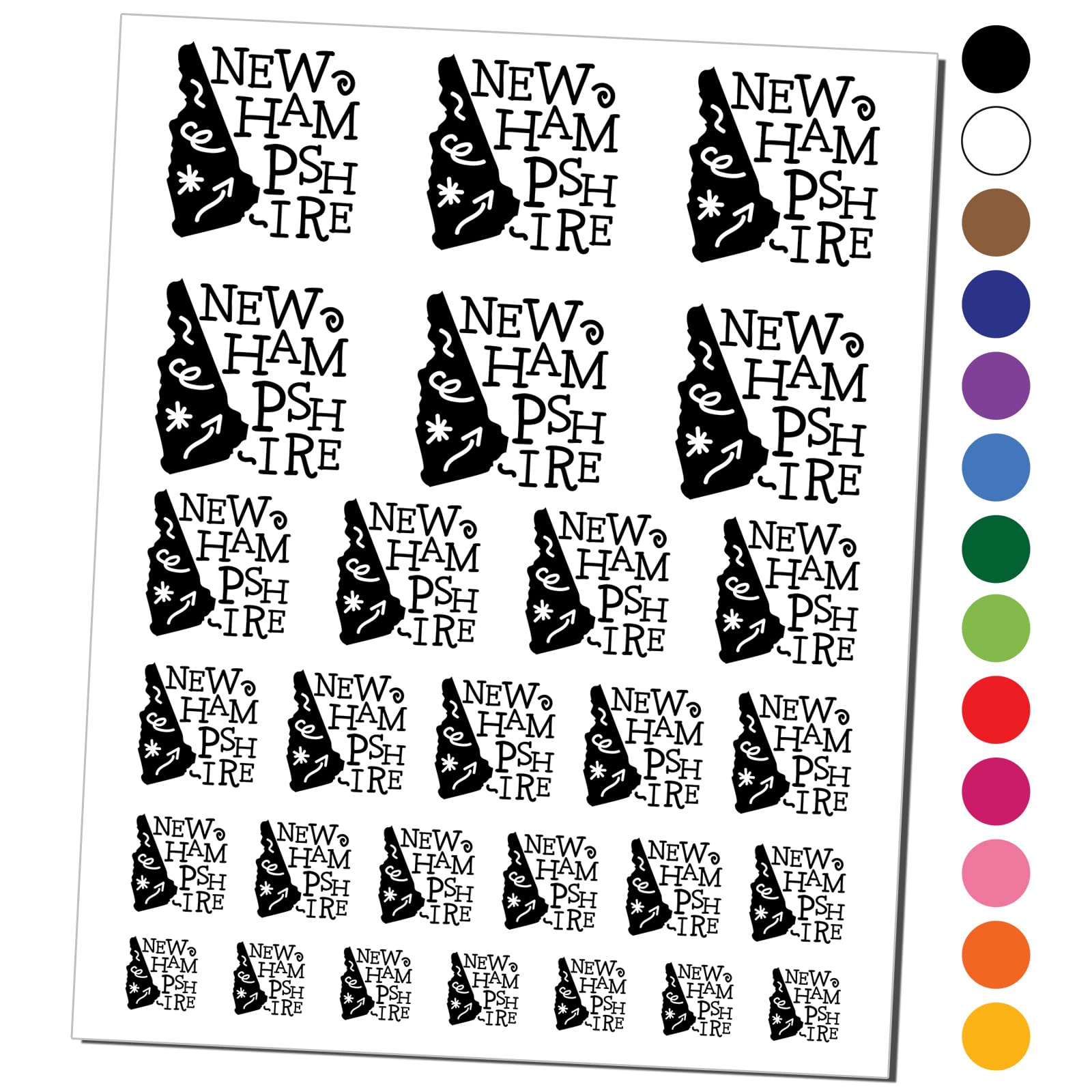 New Hampshire State Temporary Tattoos with Swirl Designs - Waterproof Fake Body Art Set (Black, 1 Sheet) | Perfect for Parties, Festivals, and State Pride Events