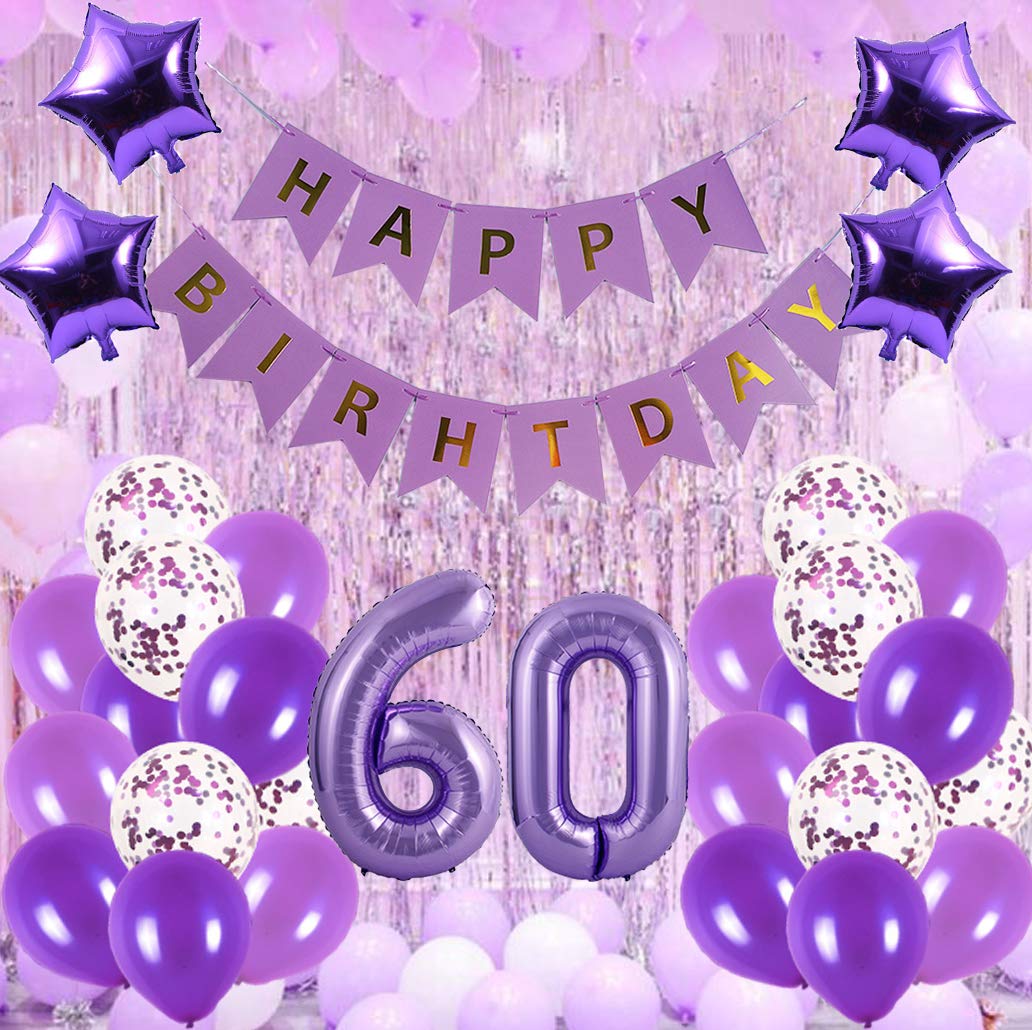 60th Birthday Party Decorations Kit - Happy Birthday Banner, Number 60 Balloons & Purple Party Supplies for Milestone Celebrations | Perfect for Retirement Parties, Anniversary Events & Grandparent Birthdays