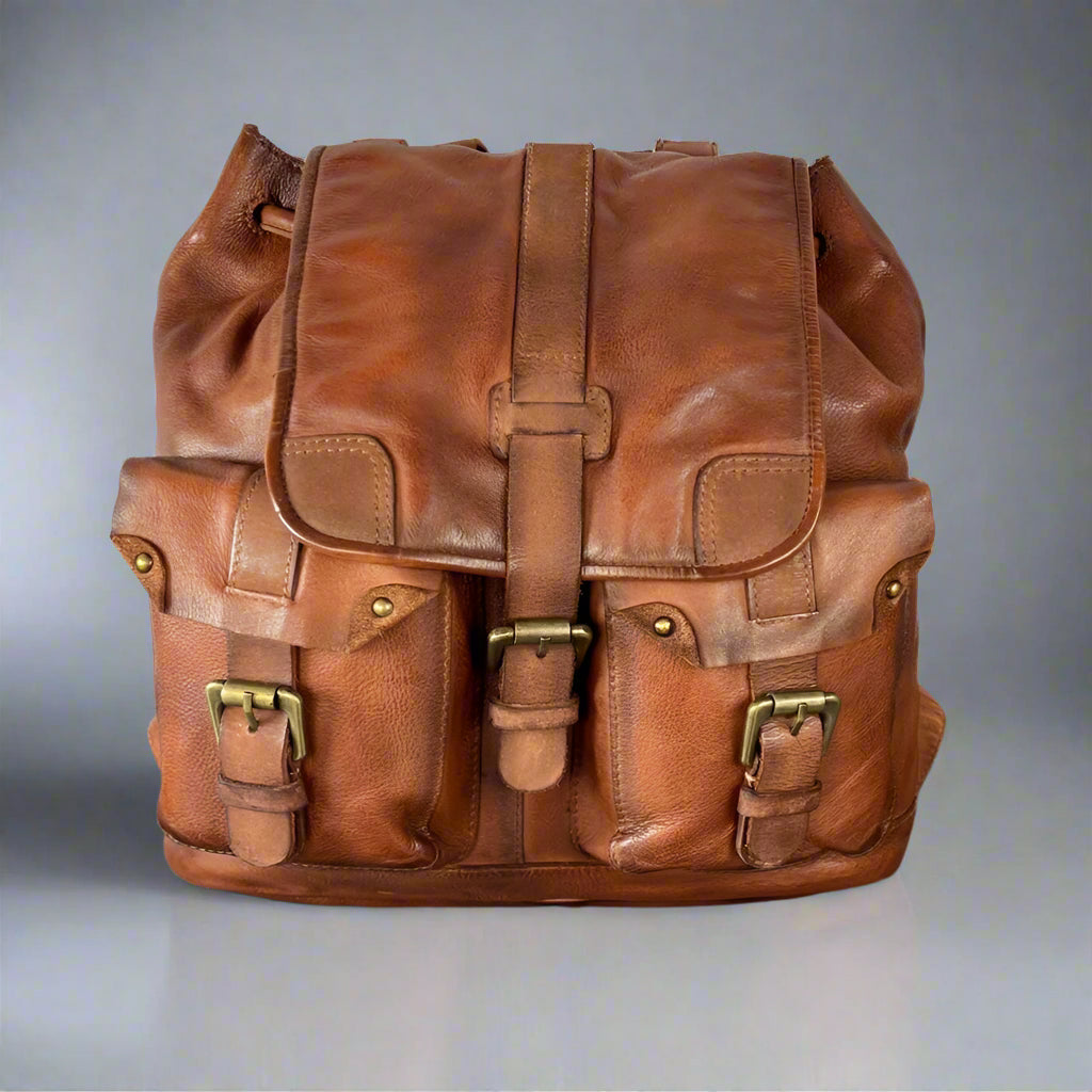 Premium Leather Drawstring Backpack for Men & Women - Stylish & Durable Travel Bag for Hiking, Gym, School & Daily Use