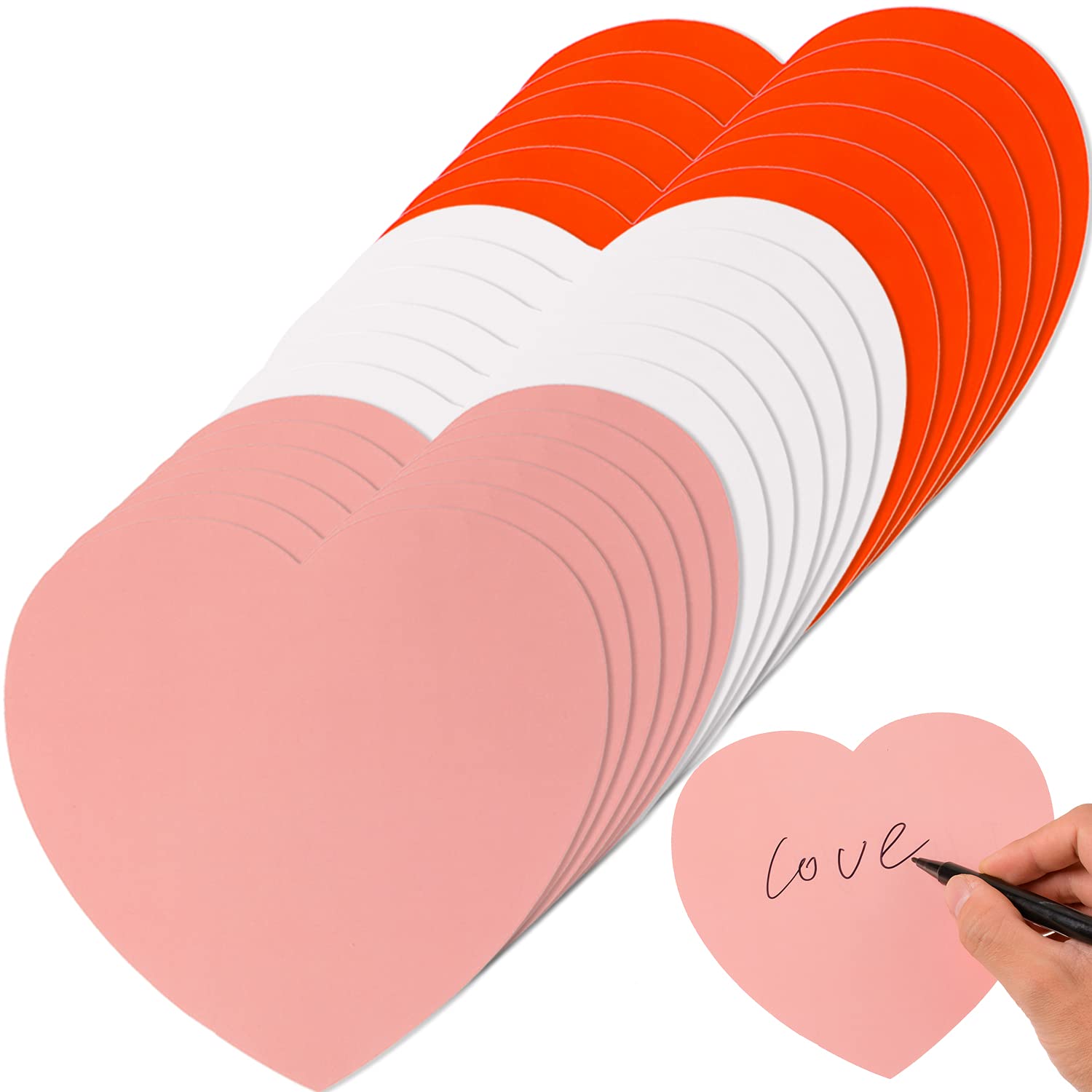 48 Pcs Large Heart Shape Paper Cut-Outs - Double Sided Craft Hearts for Kids’ Love & Peace Projects, Valentine’s Day Decorations, Classroom Activities, Party Supplies (Red, Pink, White)