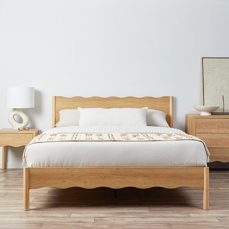 Malena Queen Size Bed Frame - Natural Wood Finish | Modern & Sturdy Bedroom Furniture for Home Decor