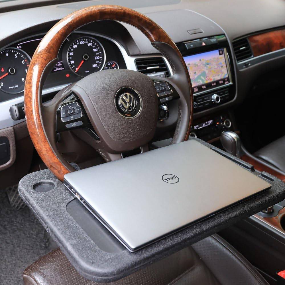Steering Wheel Tray - Portable Car Desk for Laptop, Notebook & Meals | Vehicle Seat Mount Table | Black Car Tray for Working, Eating & Office Use on the Go
