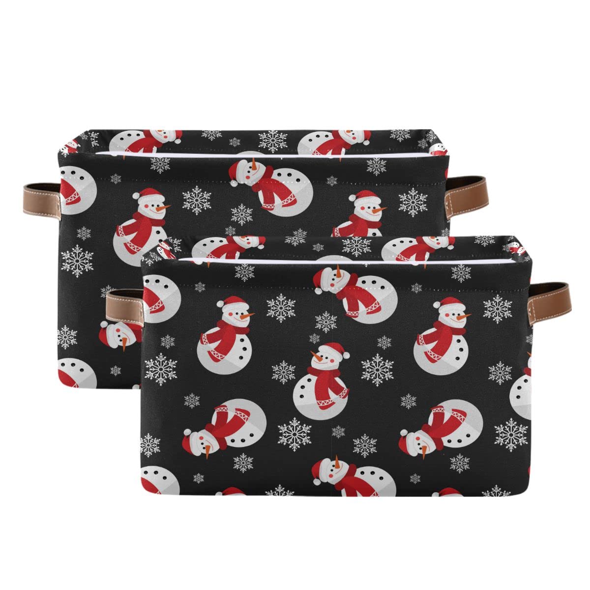 Snowman Snowflake Fabric Storage Basket - Christmas Holiday Laundry Organizer for Baby Clothes, Dog Toys & Books | 16×12×8 Inch Closet Shelf Bins | Perfect for Home Decor, Nursery Storage & Seasonal Organization