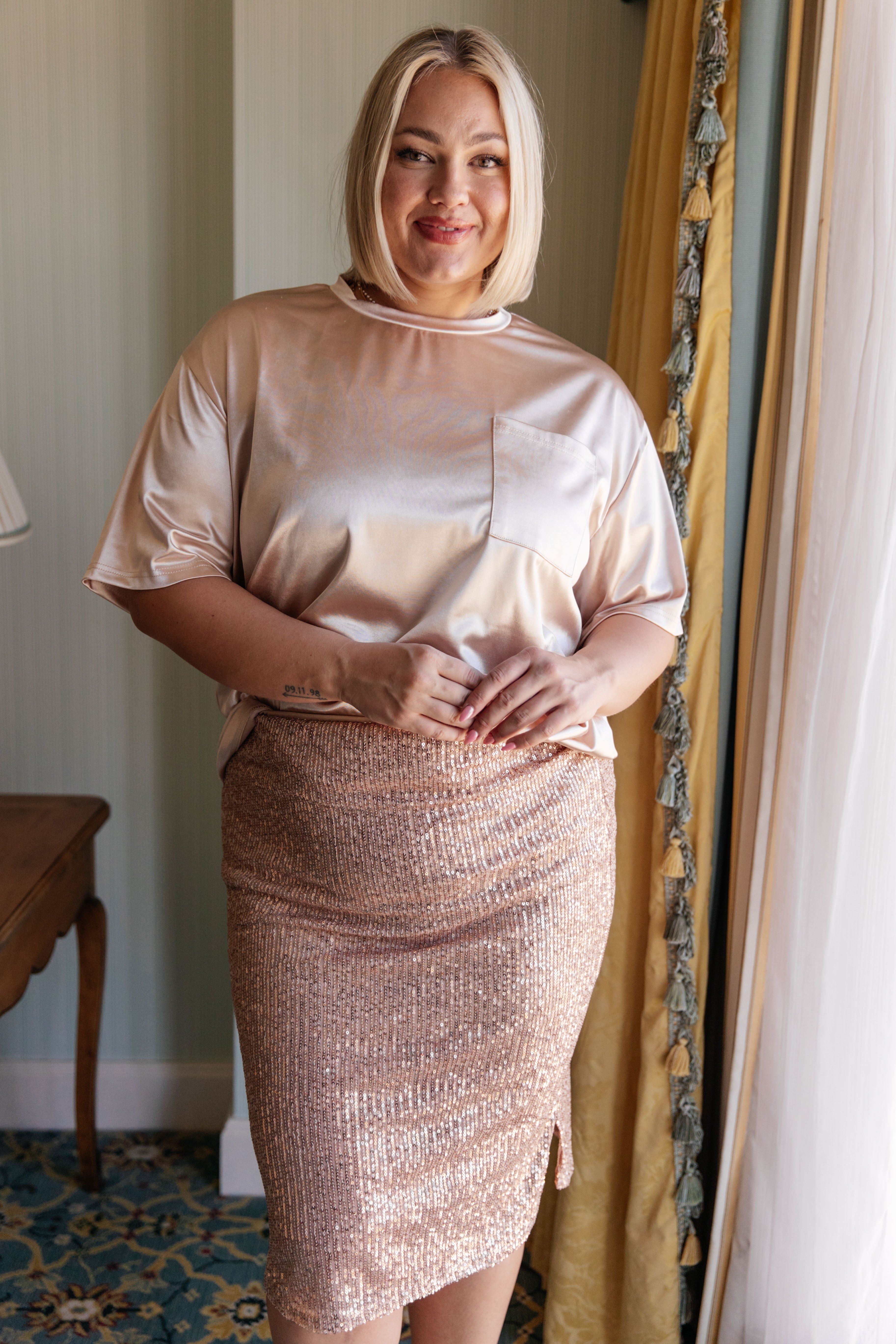 Champagne Sequin Skirt for Women - Elegant Gold Party Skirt for Evening Events, Prom, New Year's Eve & Special Occasions