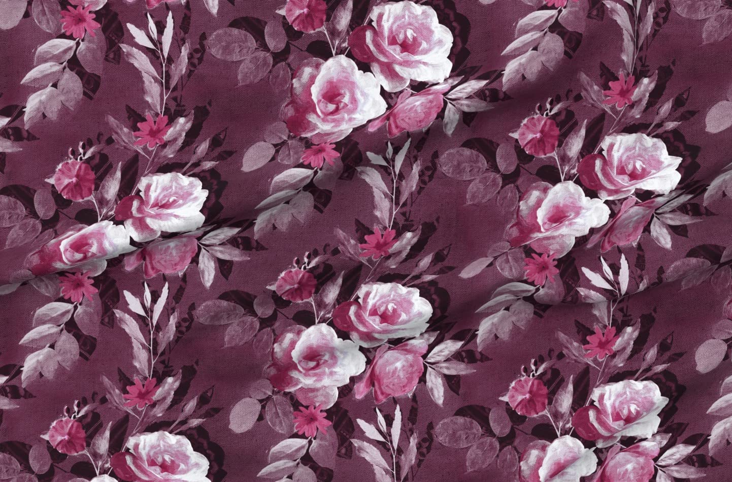 Retro Rose Chintz Monochrome Pink Plum Mauve Vintage Printed Minky Fabric by The Yard - 1980s Style Floral Design for Sewing Baby Blankets, Quilt Backing, Plush Toys & DIY Home Decor Projects