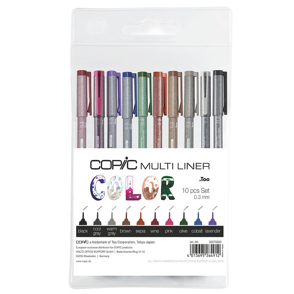 Copic MultiLiner 0.3mm Fine Line Drawing Pen Set - 10 Assorted Colors for Sketching, Illustration & Comic Art - Perfect for Artists, Designers & Crafters