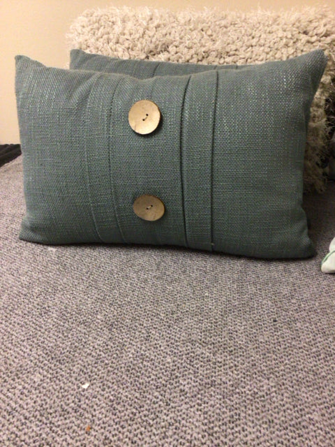 Pier 1 Green Button Front Lumbar Pillow - Supportive Sofa & Bed Back Cushion for Home, Office, and Car Comfort
