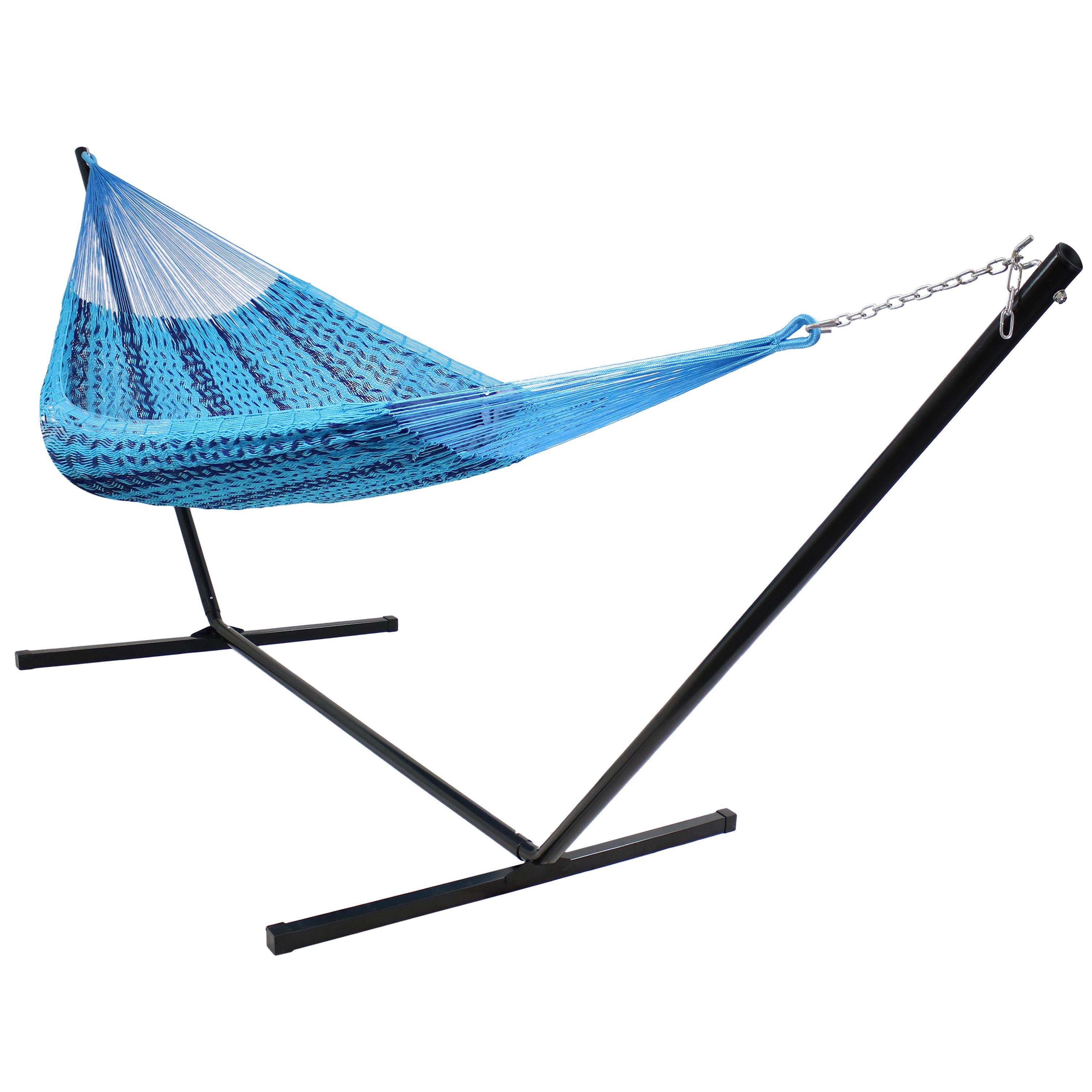 Premium XXL Handwoven Mayan Hammock with 15ft Stand - Extra Thick Cotton Rope for Maximum Comfort - Perfect for Backyard, Patio, Poolside & Outdoor Relaxation