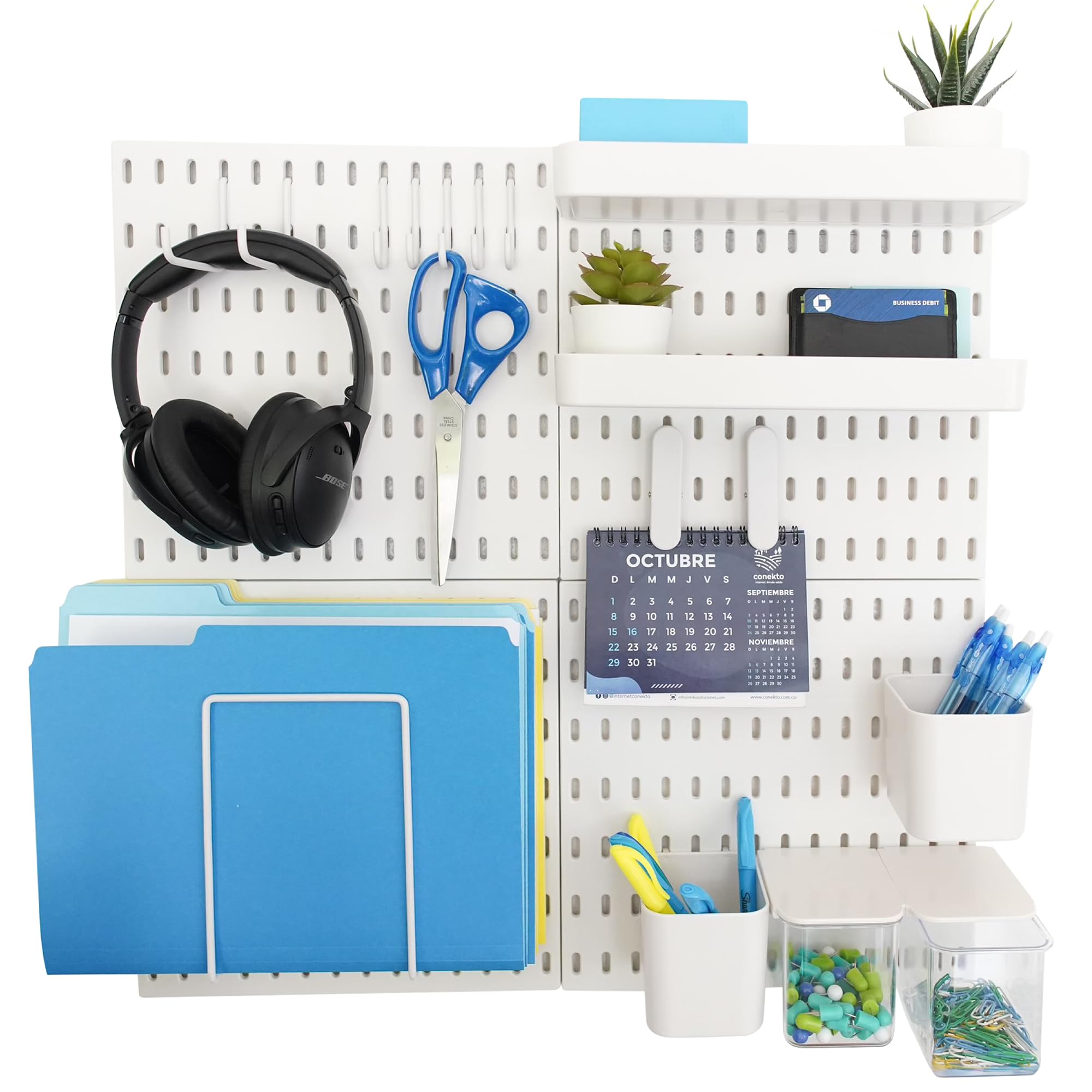 BeyondNovelties Pegboard Combination Kit - 4 Pegboards & 16 Accessories for Wall Organizer | Modular Hanging System for Craft Room, Garage, Workshop & Nursery Storage | 22