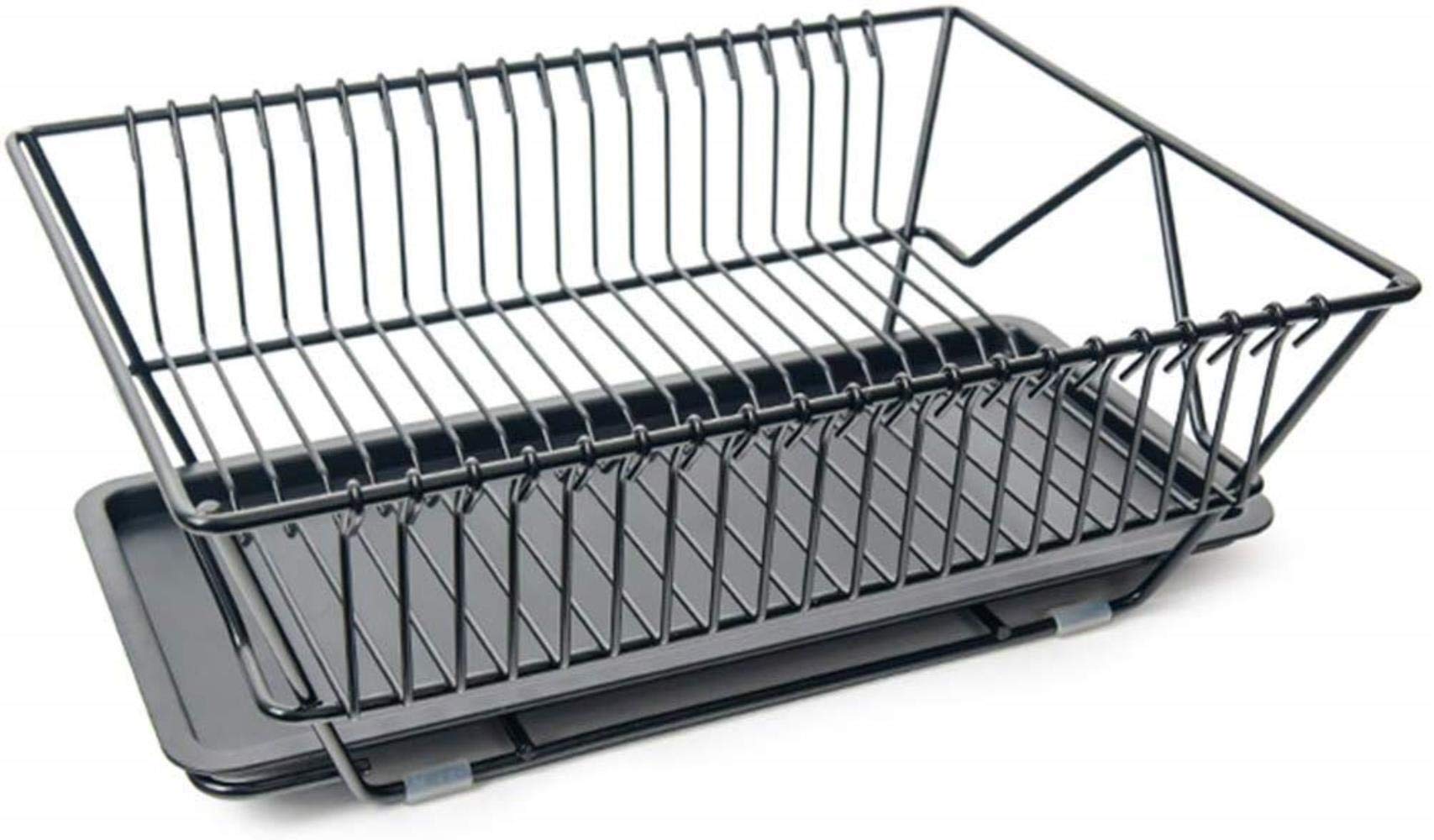 Sturdy Single Layer Kitchen Dish Rack - Black Plate & Bowl Drainer for Countertop Storage | Space-Saving Organizer for Dishes, Cups & Utensils | Perfect for Small Kitchens, Apartments & Dorm Rooms