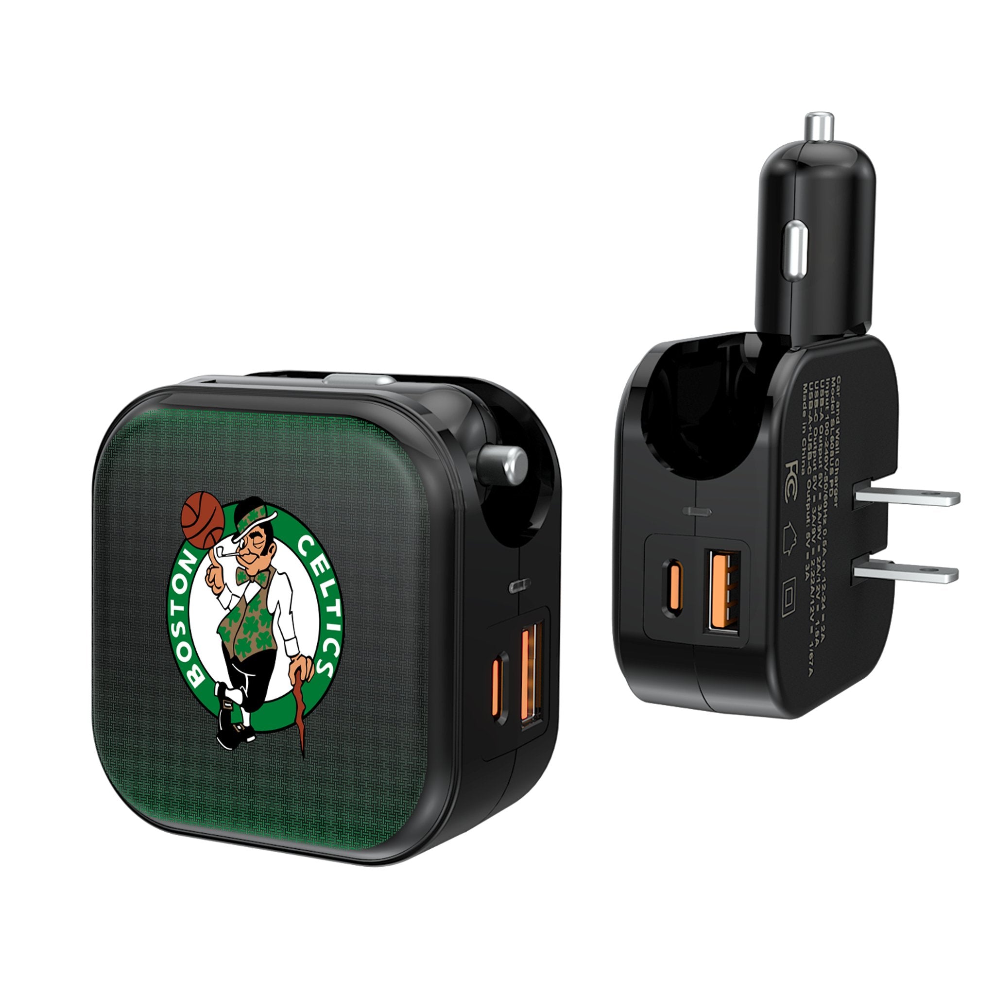 Boston Celtics 2-in-1 USB & AC Fast Charger - Dual Port Phone Charger for iPhone & Android - Perfect for Home, Office & Travel