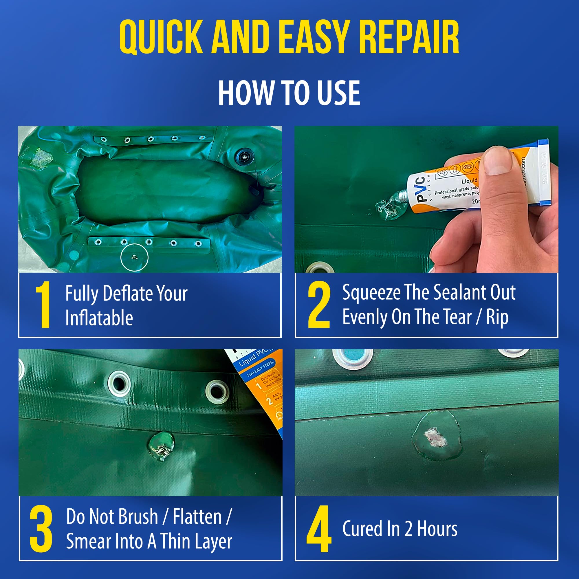 Premium PVC Stitch Waterproof Liquid Sealant Kit - Repair Outdoor Gear, Scuba Equipment, Vinyl & PVC Fabric, Inflatable Mattresses, Boats, Pools | Ideal for Camping, Water Sports, Home Maintenance & Emergency Repairs