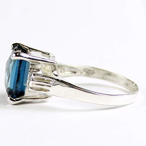 London Blue Topaz Sterling Silver Ring for Women with 4 CZ Accent Stones - Elegant Jewelry Gift for Anniversary, Birthday & Special Occasions