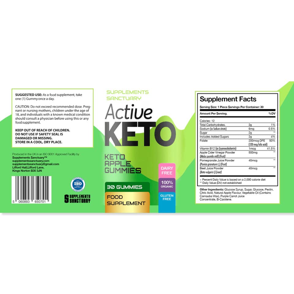 Active Keto Gummies - Apple Flavor with ACV (60 Count) | Low Carb Ketogenic Diet Snacks for Weight Loss & Energy Boost | Perfect for On-the-Go & Workout Recovery