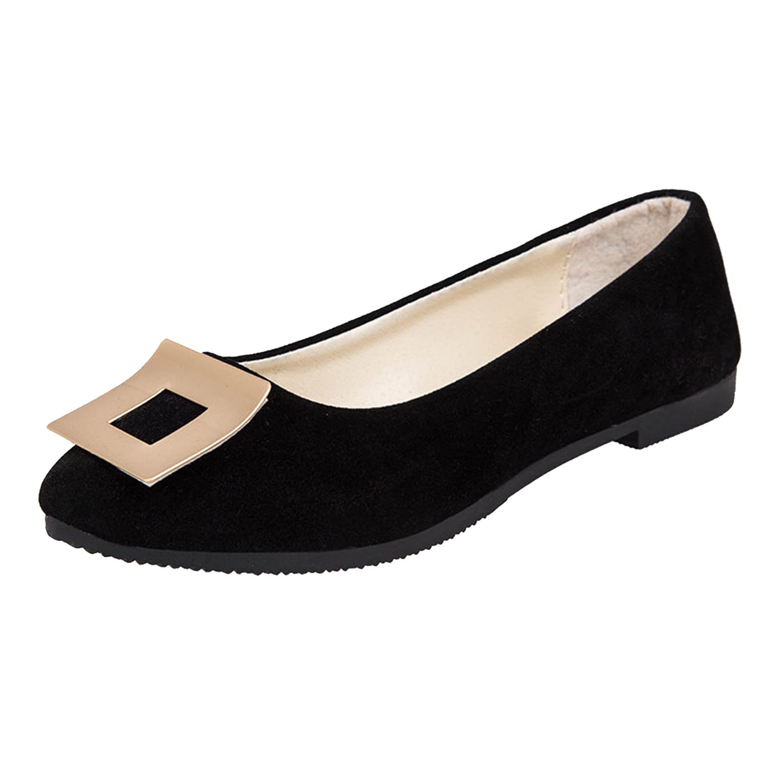 Women's Square Buckle Flat Shoes - Slip On Pointed Toe Casual Loafers for Work & Daily Wear | Comfortable Shallow Mouth Single Shoes | River Shoes in Black Size 8.5 | Perfect for Office, Commuting & Business Casual Outfits