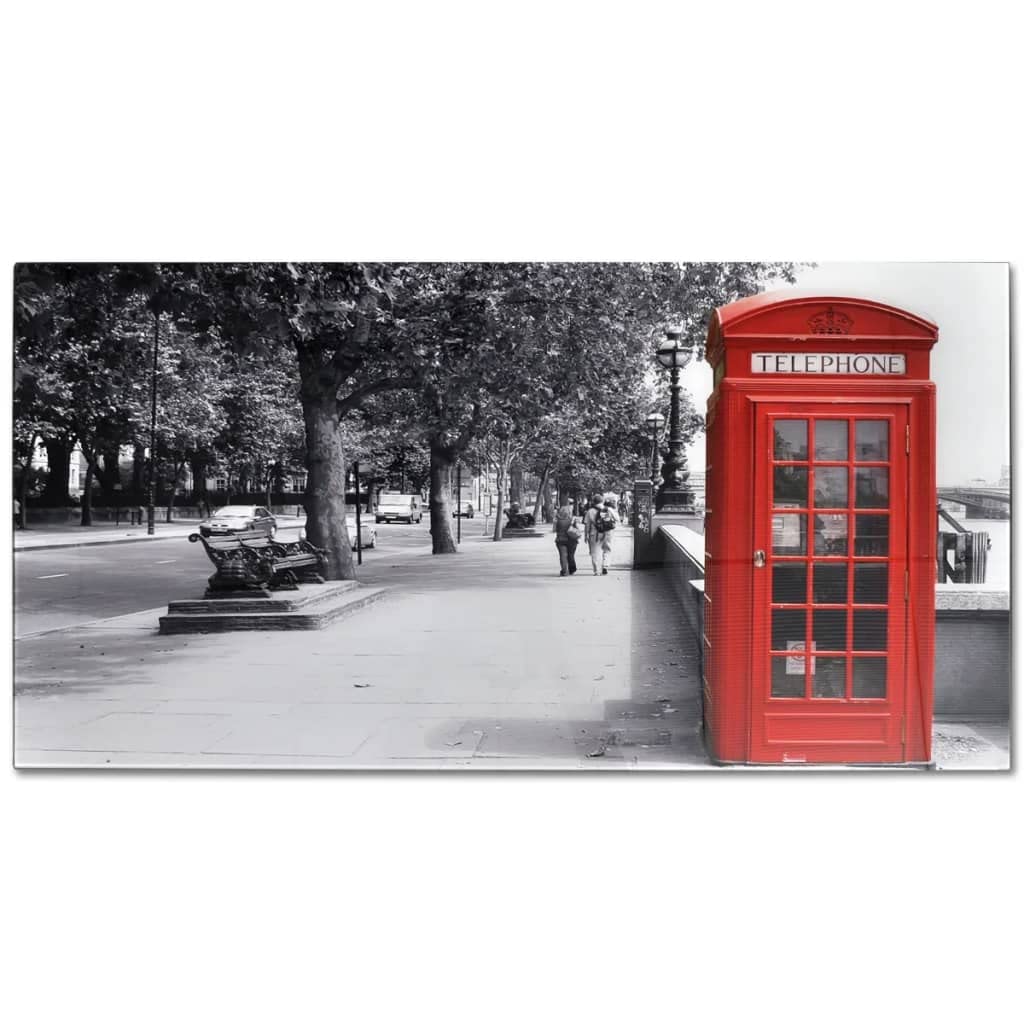 Modern Coffee Table with Glass Top & Telephone Booth Print - Stylish Side Table for Living Room, Bedroom & Office Decor - Perfect for Sofa, Lounge & Workspace Settings
