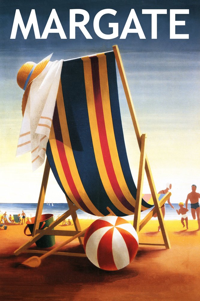 Premium Margate New Jersey Beach Chair & Ball Metal Wall Art - 12x18 Gallery Quality Aluminum Decor for Coastal Home & Office