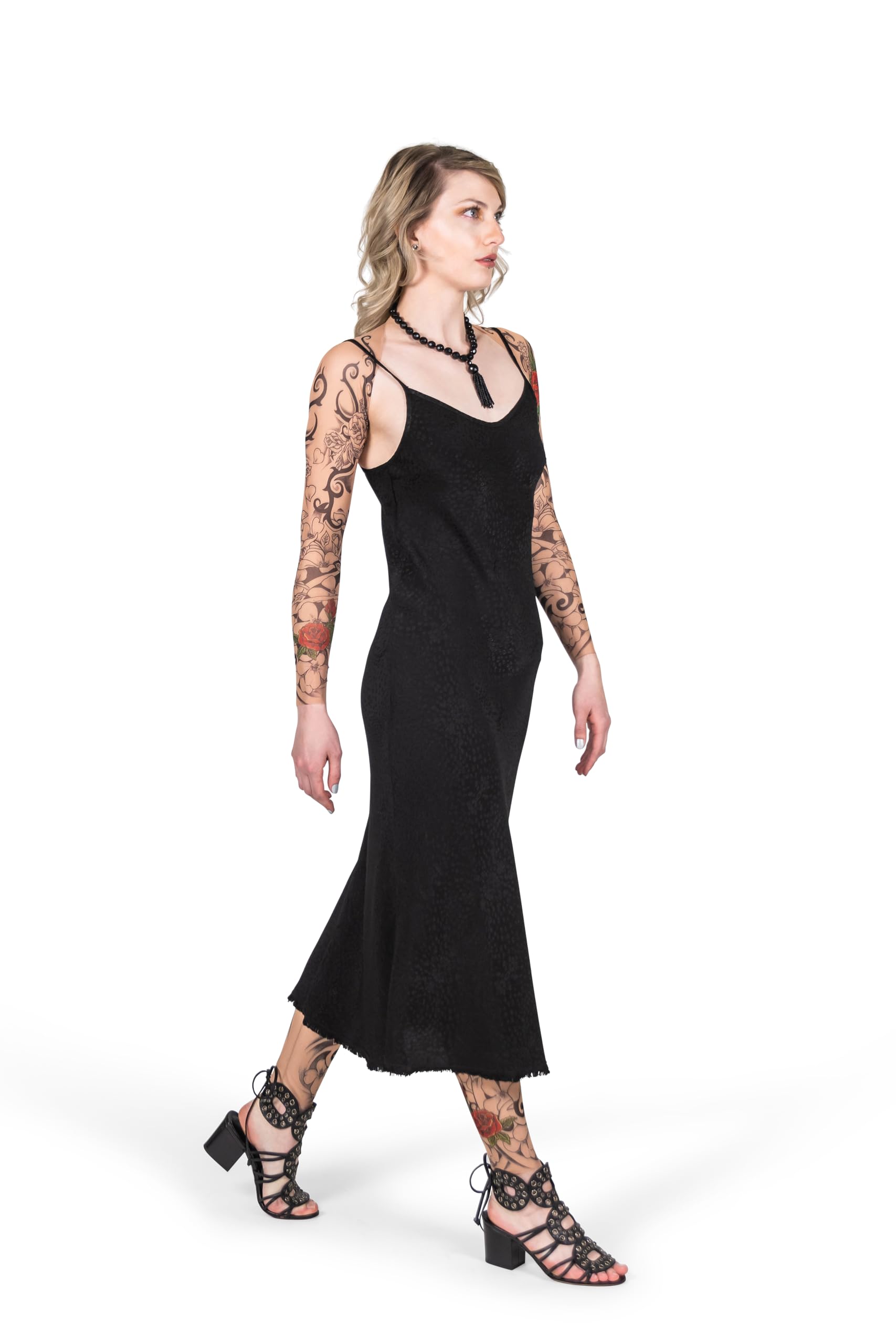 Wild Rose Tattoo Sleeve Shrug for Women - Flamenco Red Rose Mesh Arm Cover - Perfect for Dance Performances, Costume Parties & Gothic Fashion