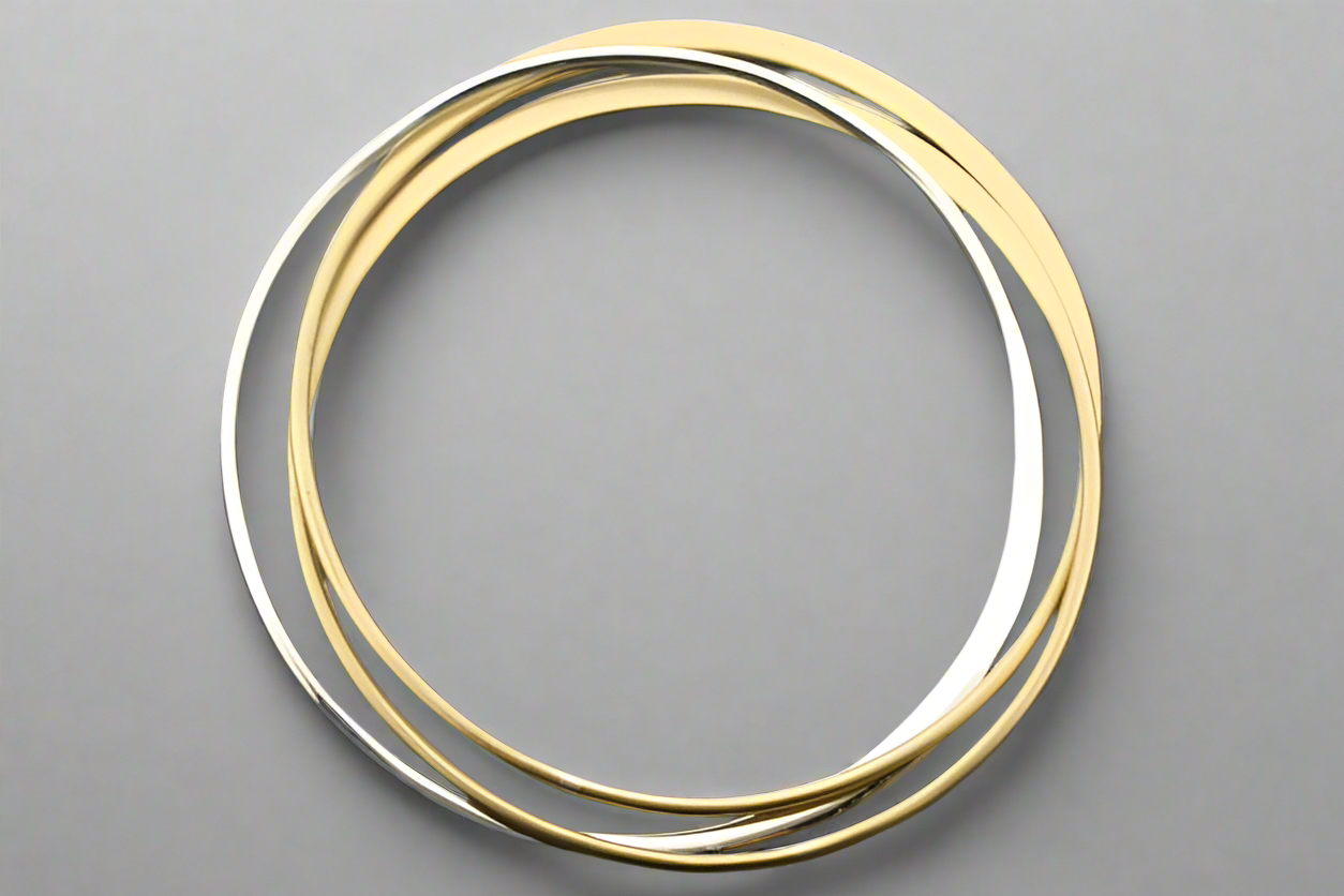 2-Pack Brass and Silver Interlinked Bangles - Elegant Stackable Bracelets for Women, Perfect for Everyday Wear and Special Occasions