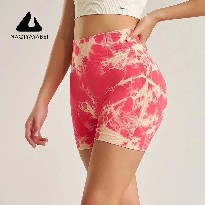 Tie Dye Seamless Yoga Shorts for Women - High Waisted Skinny Workout Shorts, Summer Athletic Shorts, Breathable Fitness Clothing & Cycling Pants - Perfect for Yoga, Gym, Running & Outdoor Sports