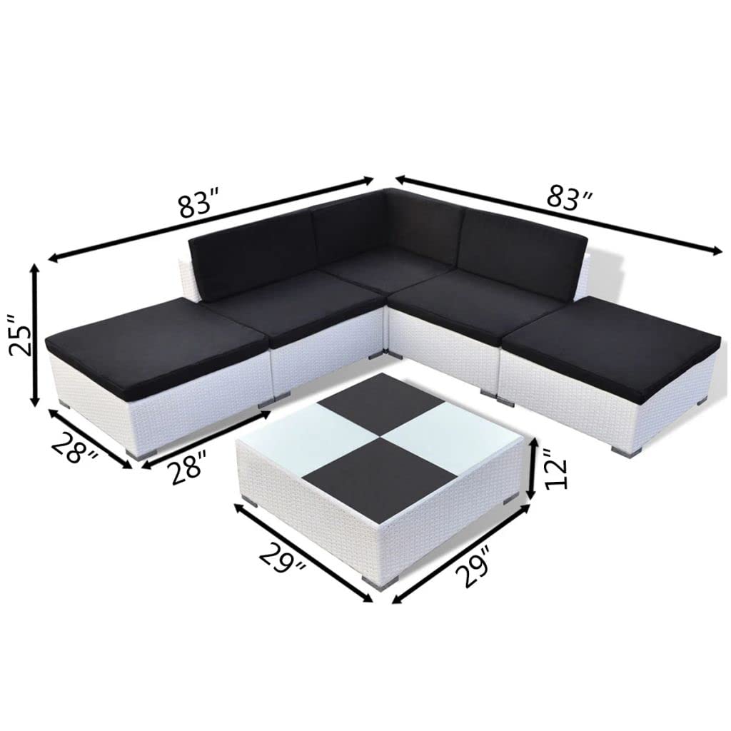 Modern 6-Piece White Poly Rattan Patio Furniture Set with Cushions - Outdoor Conversation & Bistro Set for Home, Lawn, Balcony & Garden | Perfect for Relaxing, Entertaining & Outdoor Dining