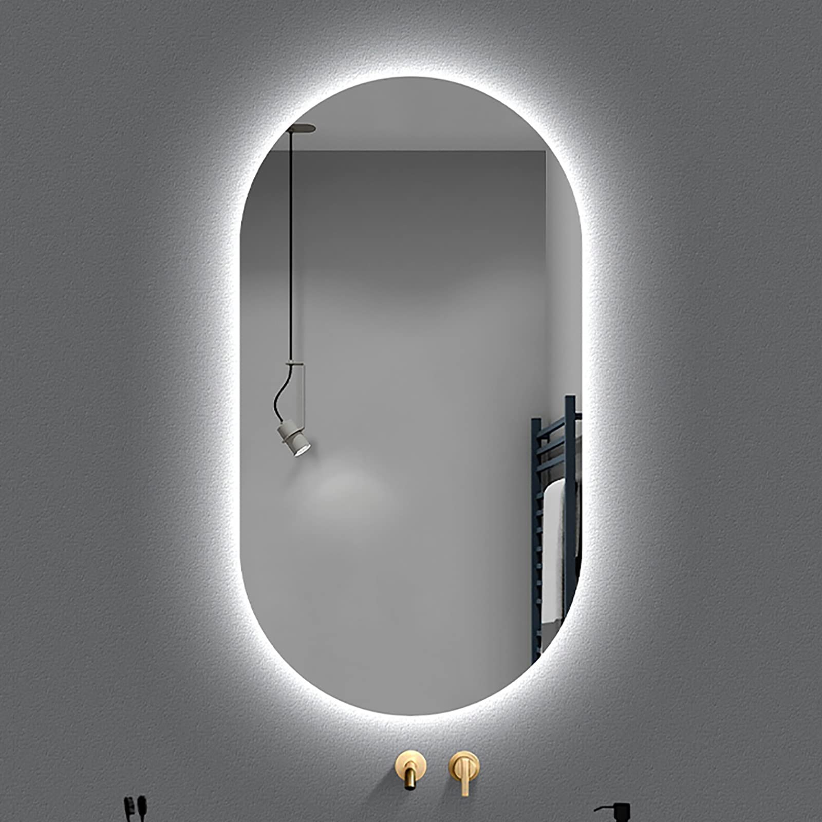 LED Backlit Oval Wall Mirror - 24x40 Inch Bathroom Vanity Mirror with Lighting for Makeup & Shaving, Dimmable White Light, Modern Hallway & Bathroom Decor