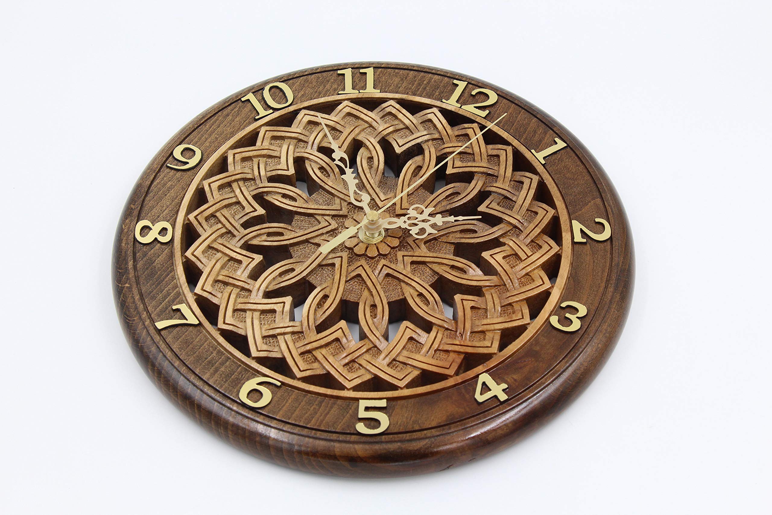 Handmade Wooden Clock with Armenian Ornament - Unique Wall Decor, Carved Wood Art Gift for Home, Office & Wedding Decorations
