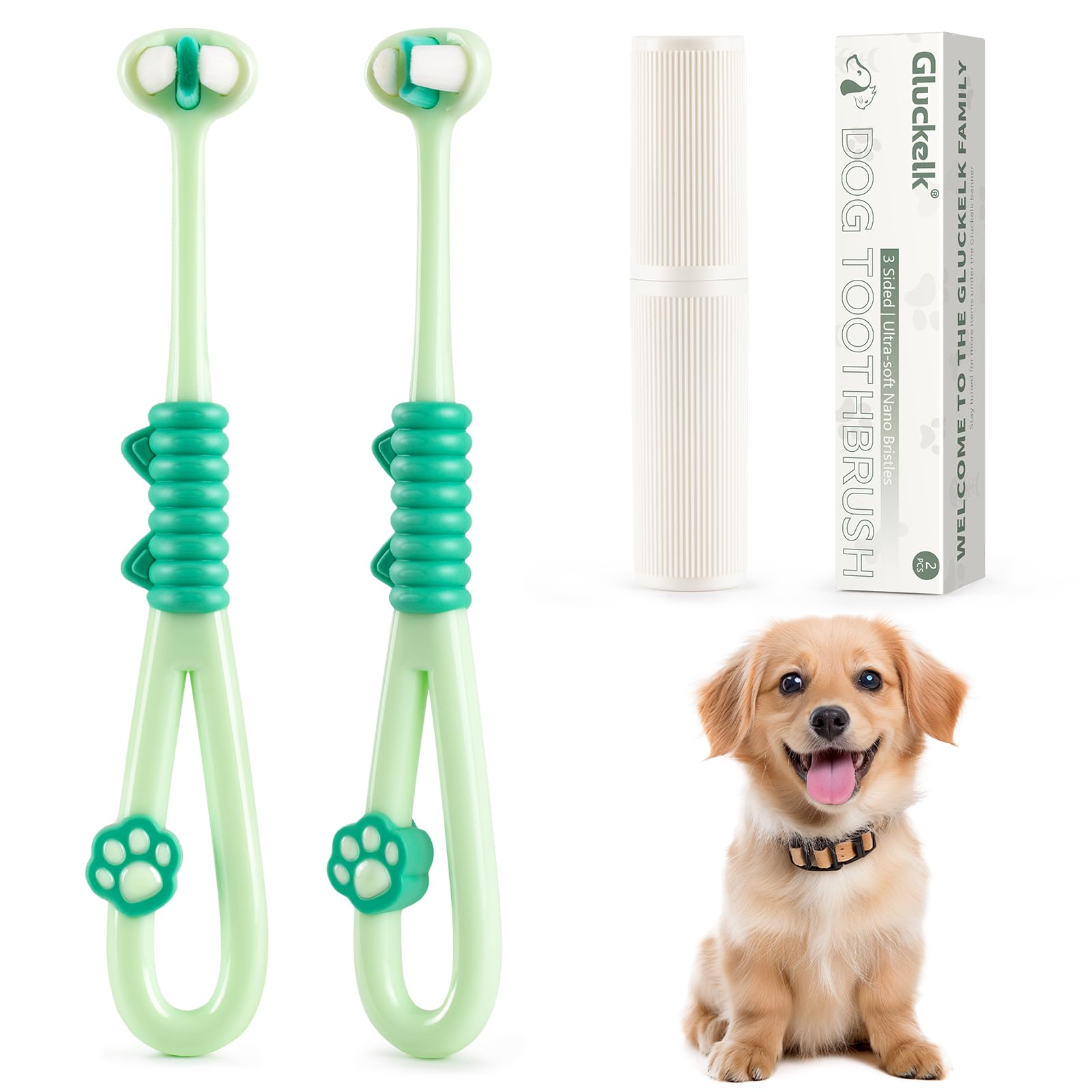 3-Sided Dog Toothbrush for Sensitive Teeth & Gums - Ultra Soft Nano Bristles Pet Dental Care Kit - Gentle Oral Hygiene Toothbrushes for All Dogs (2-Pack) - Perfect for Daily Teeth Cleaning & Fresh Breath Maintenance