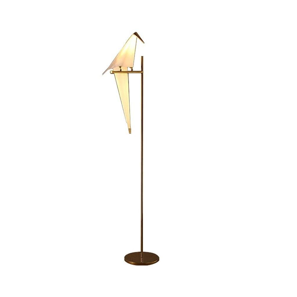 Art Deco Origami Bird Paper Floor Lamp - Gold Standing Light for Bedroom, Living Room, Study & Office | Modern Vertical Lighting for Reading, Bedside & Studio Decor